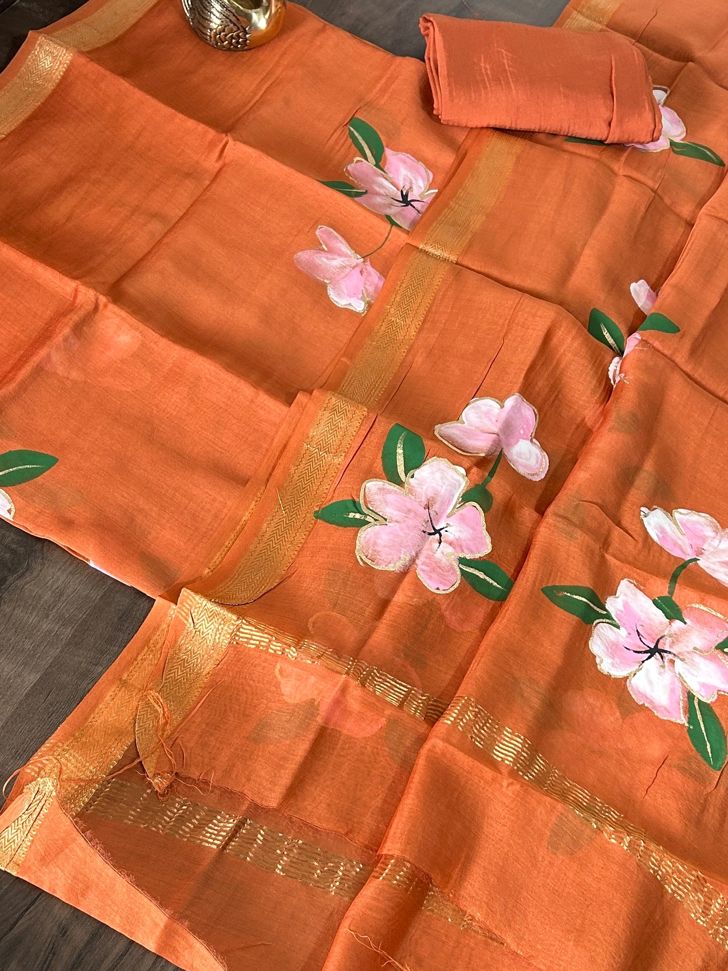 Hand Painted Maheshwari Silk Cotton Dress Material