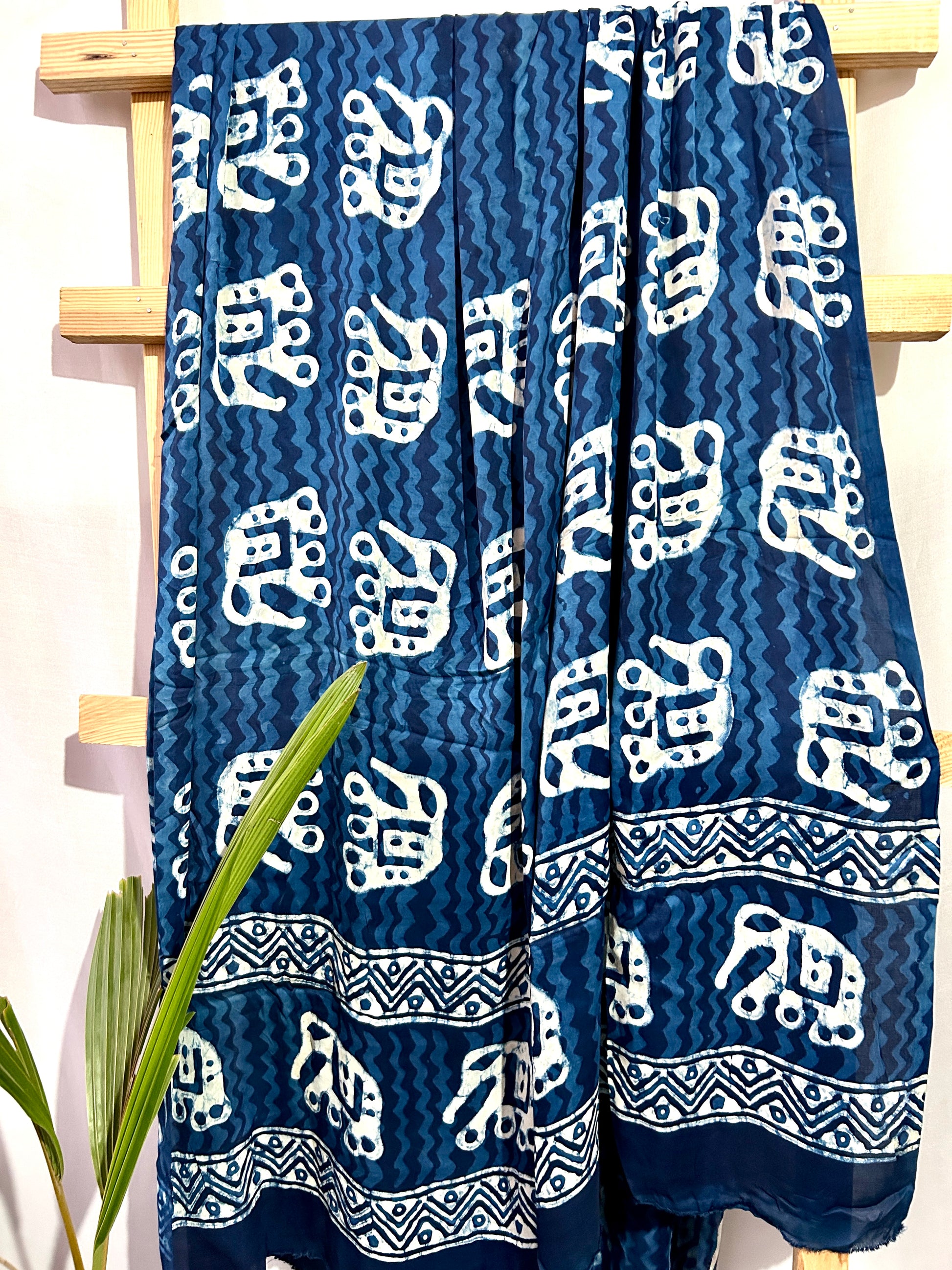 Indigo Hand BlockPrint Modal Satin Dupatta