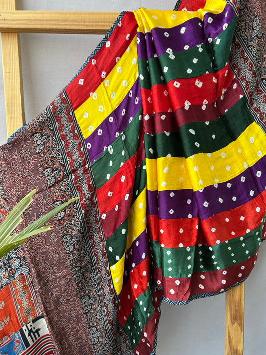Ajrakh Patch-Work Modal Silk Dupatta