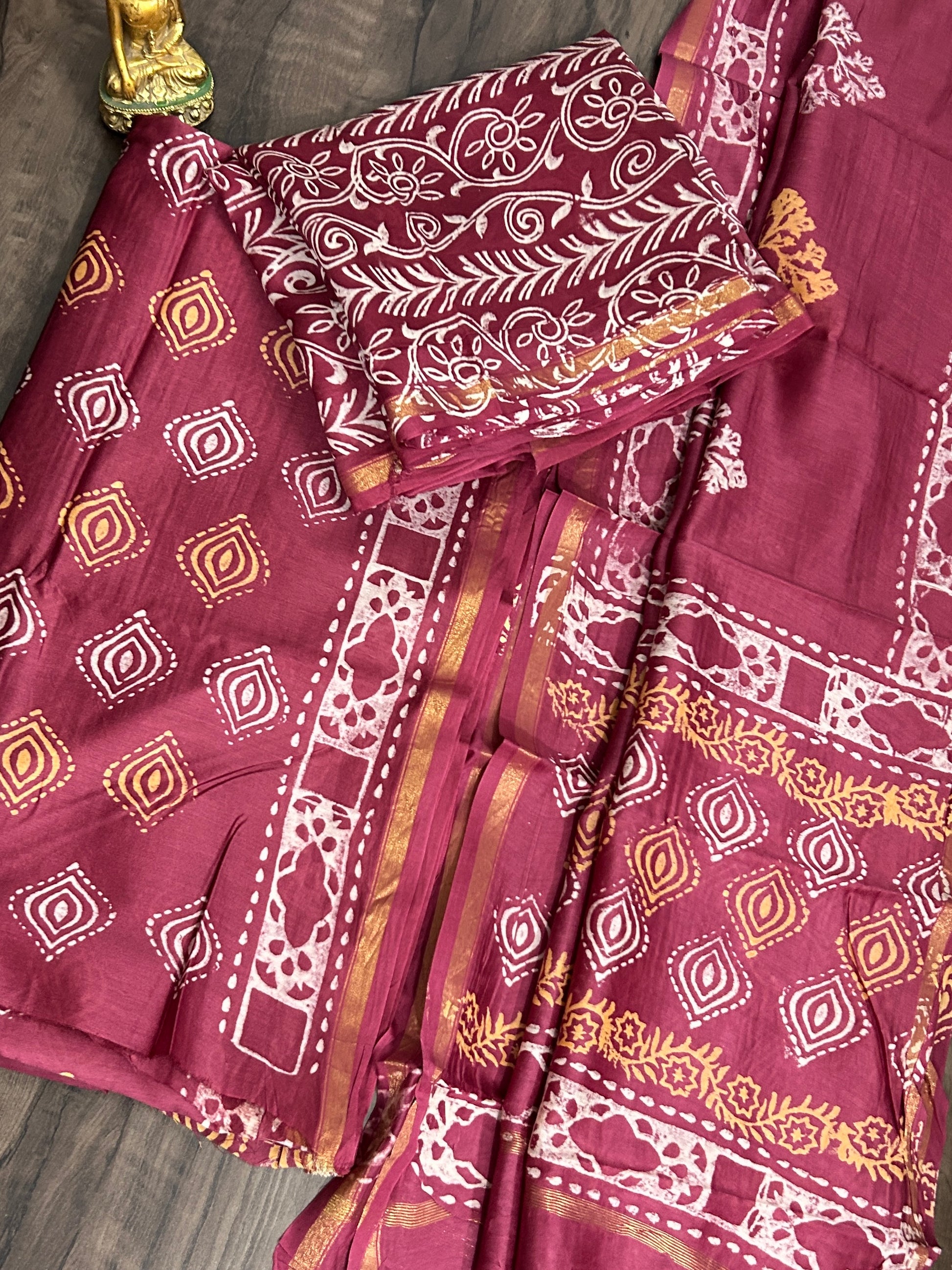 Chanderi Pure Silk Cotton Hand Blockprint Dress Material