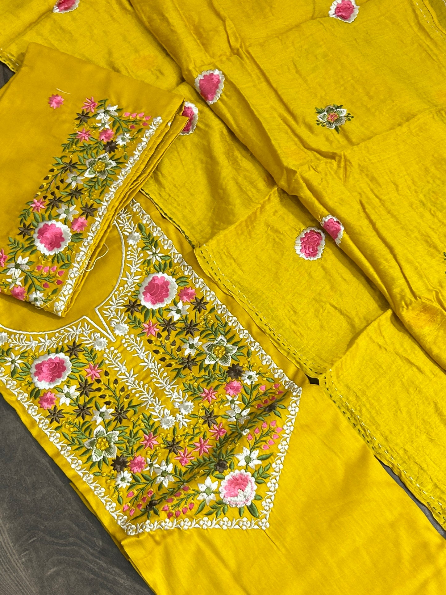 Cotton Dress Material with Parsi Embroidery