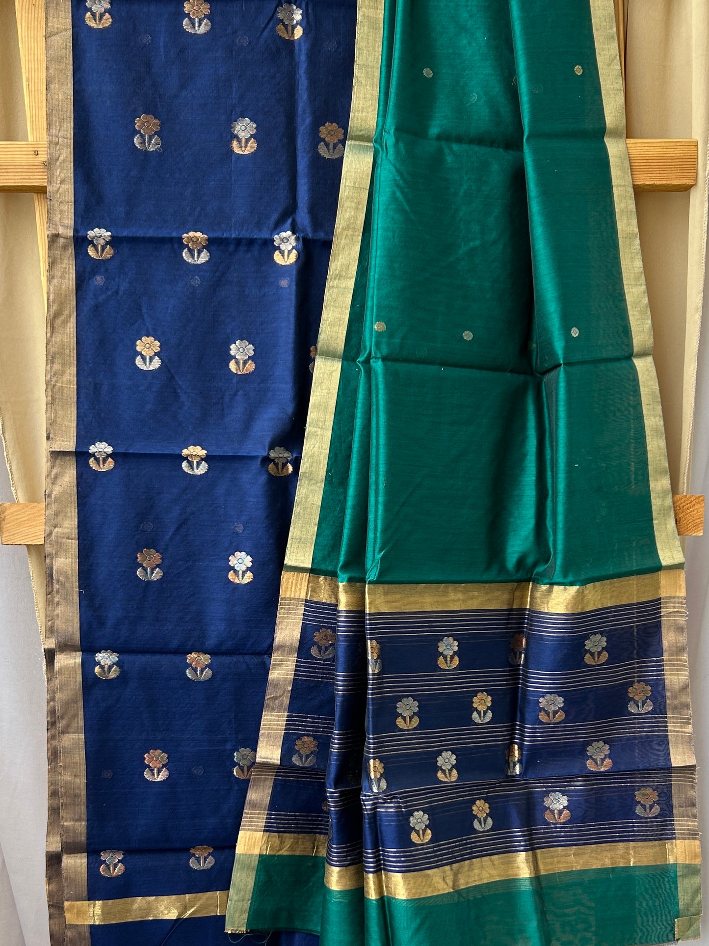 Pure Handloom Chanderi Silk Top Dupatta Set with weaving Gold Silver Bootis