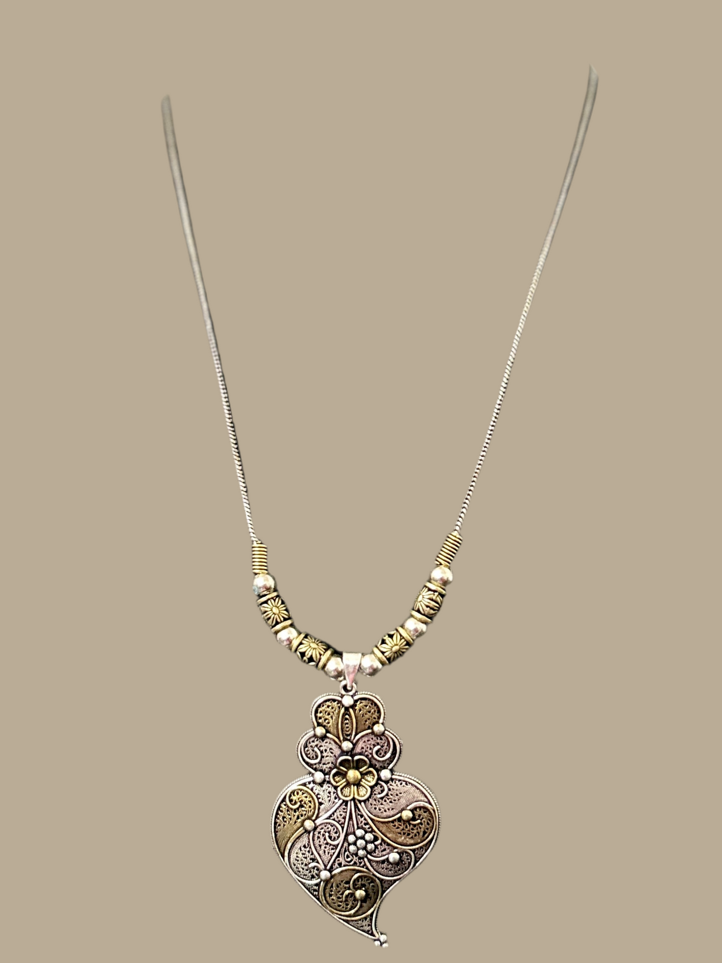 Dual Tone German Silver Oxidized Necklace