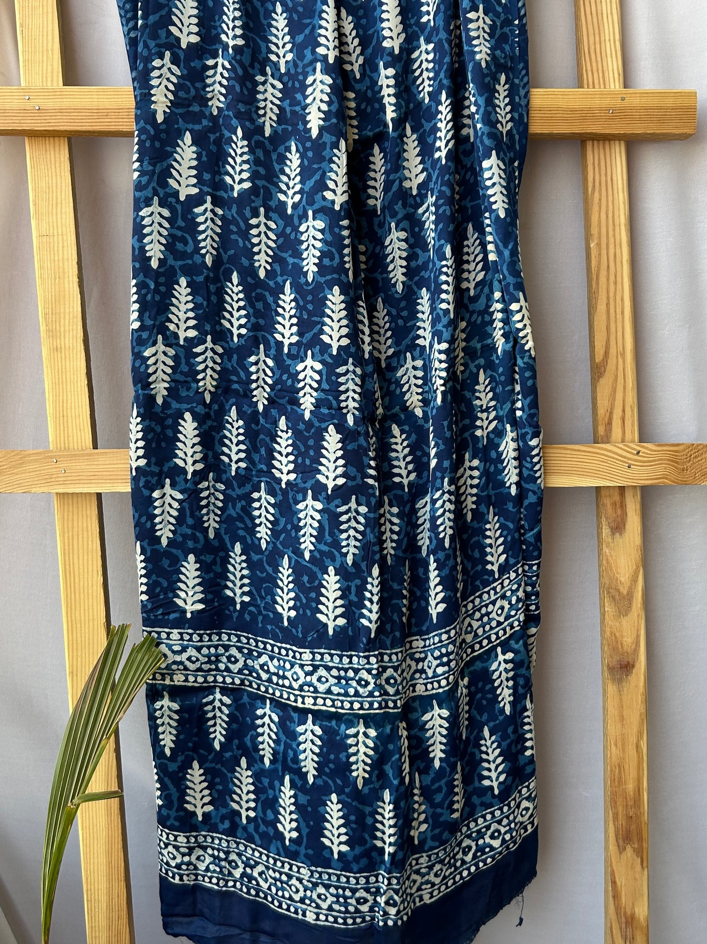 Indigo Hand Block Print Modal Silk Dupatta