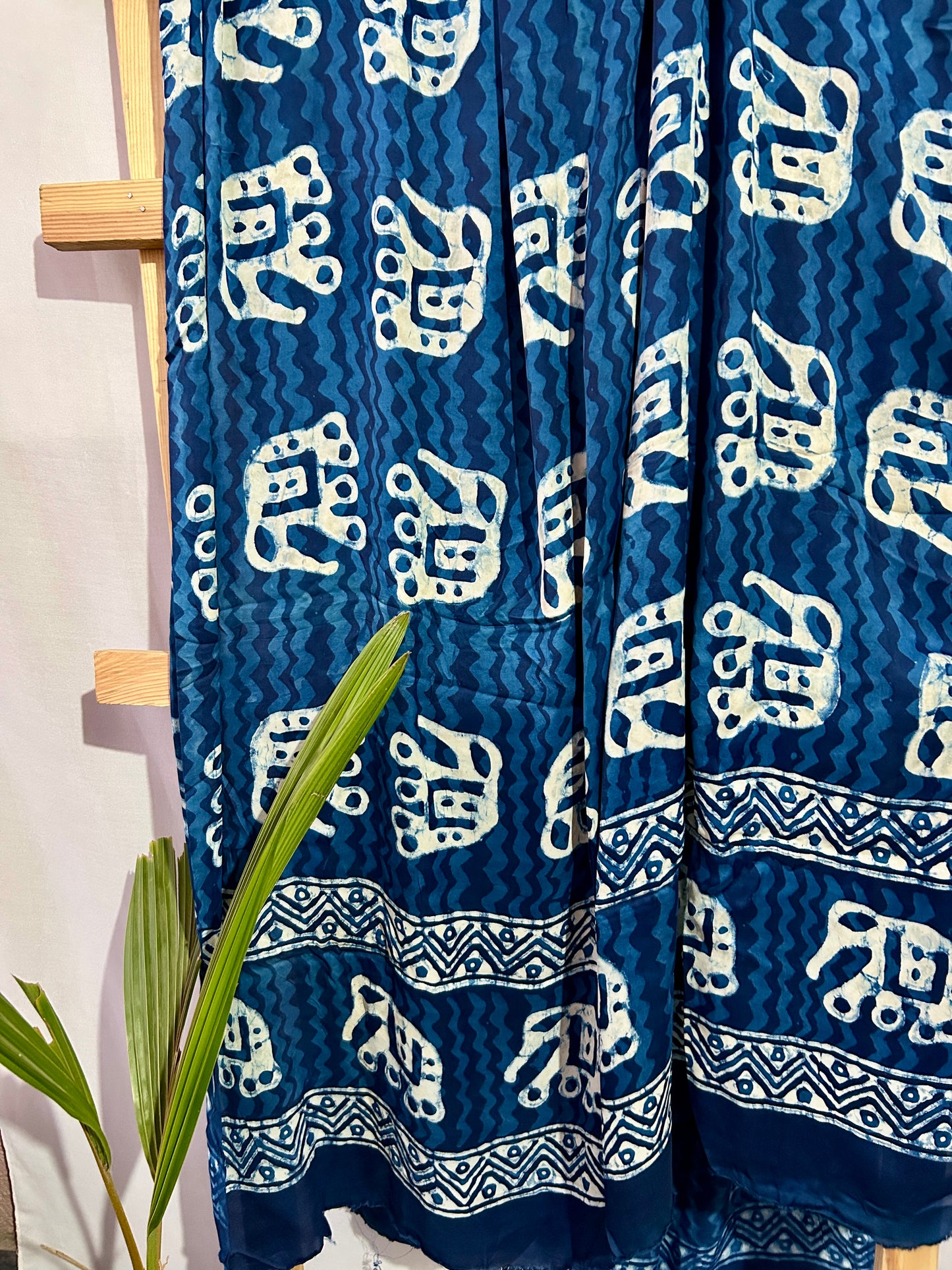 Indigo Hand BlockPrint Modal Satin Dupatta