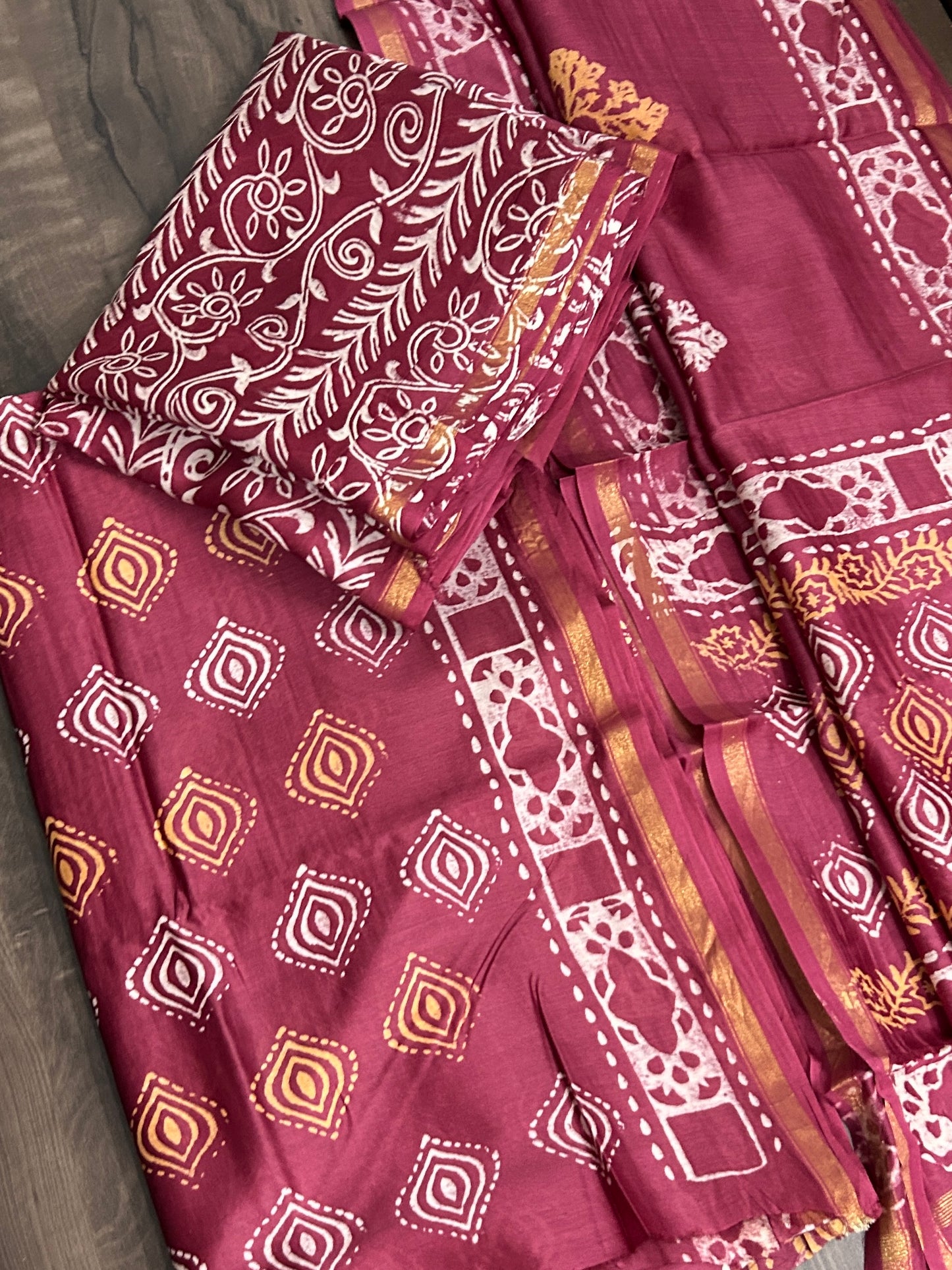 Chanderi Pure Silk Cotton Hand Blockprint Dress Material
