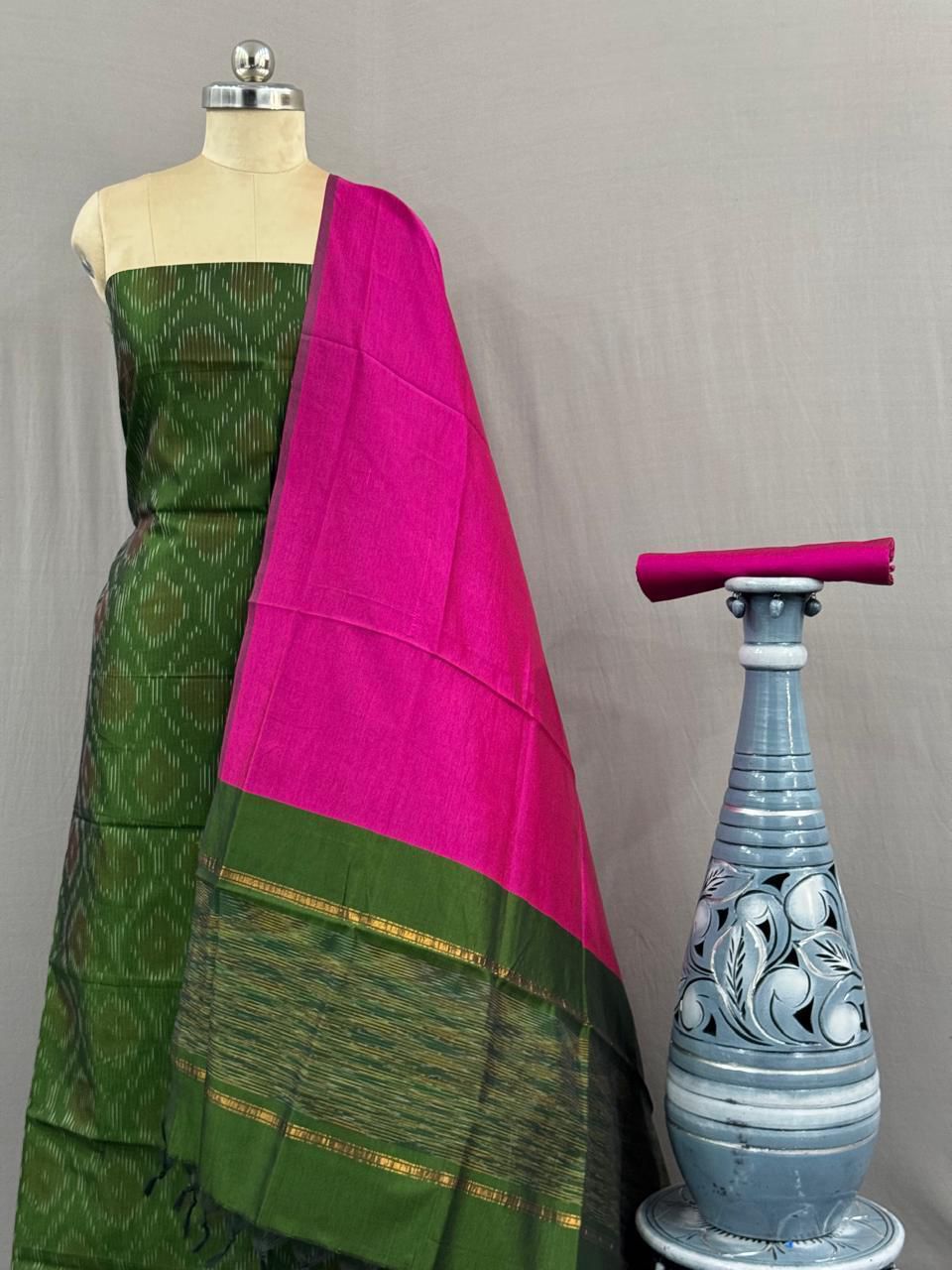 Ikat Cotton Silk Dress Material