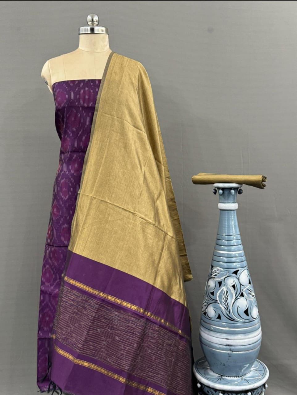 Ikat Cotton Silk Dress Material