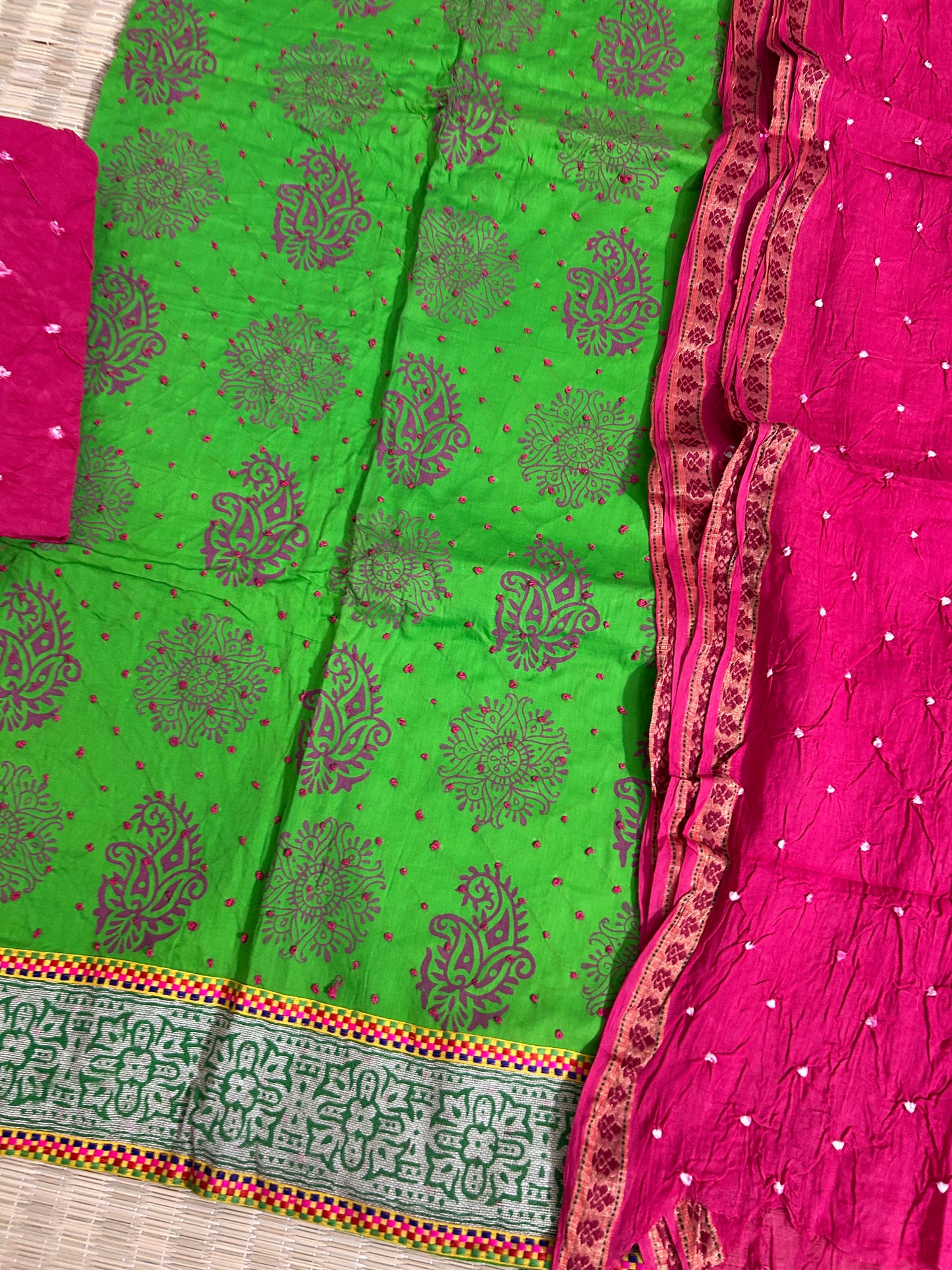 Embroidered Cotton Bandhani Dress Material