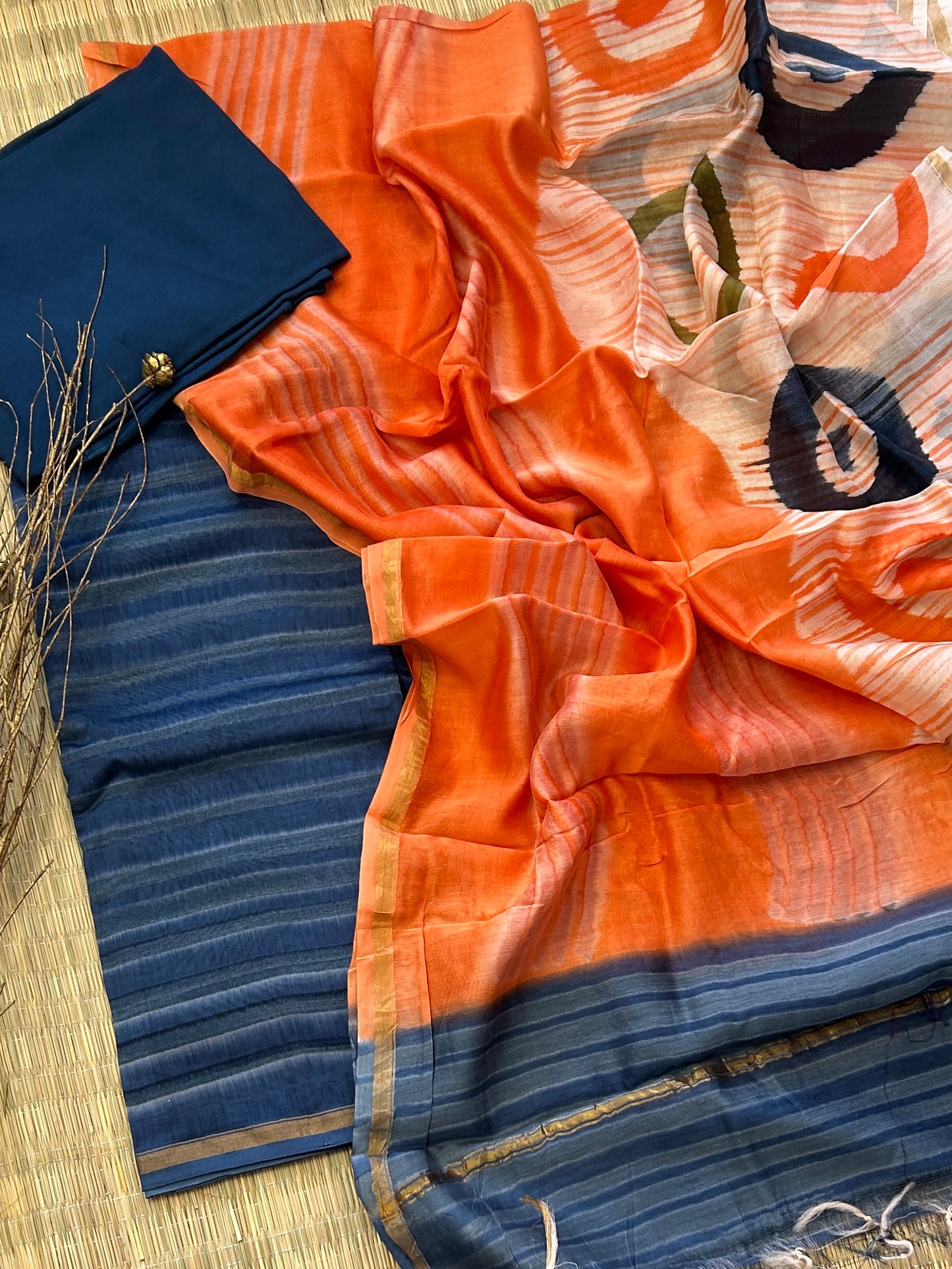 Hand BlockPrint Chanderi Silk Cotton Dress Material with Shantoon bottom