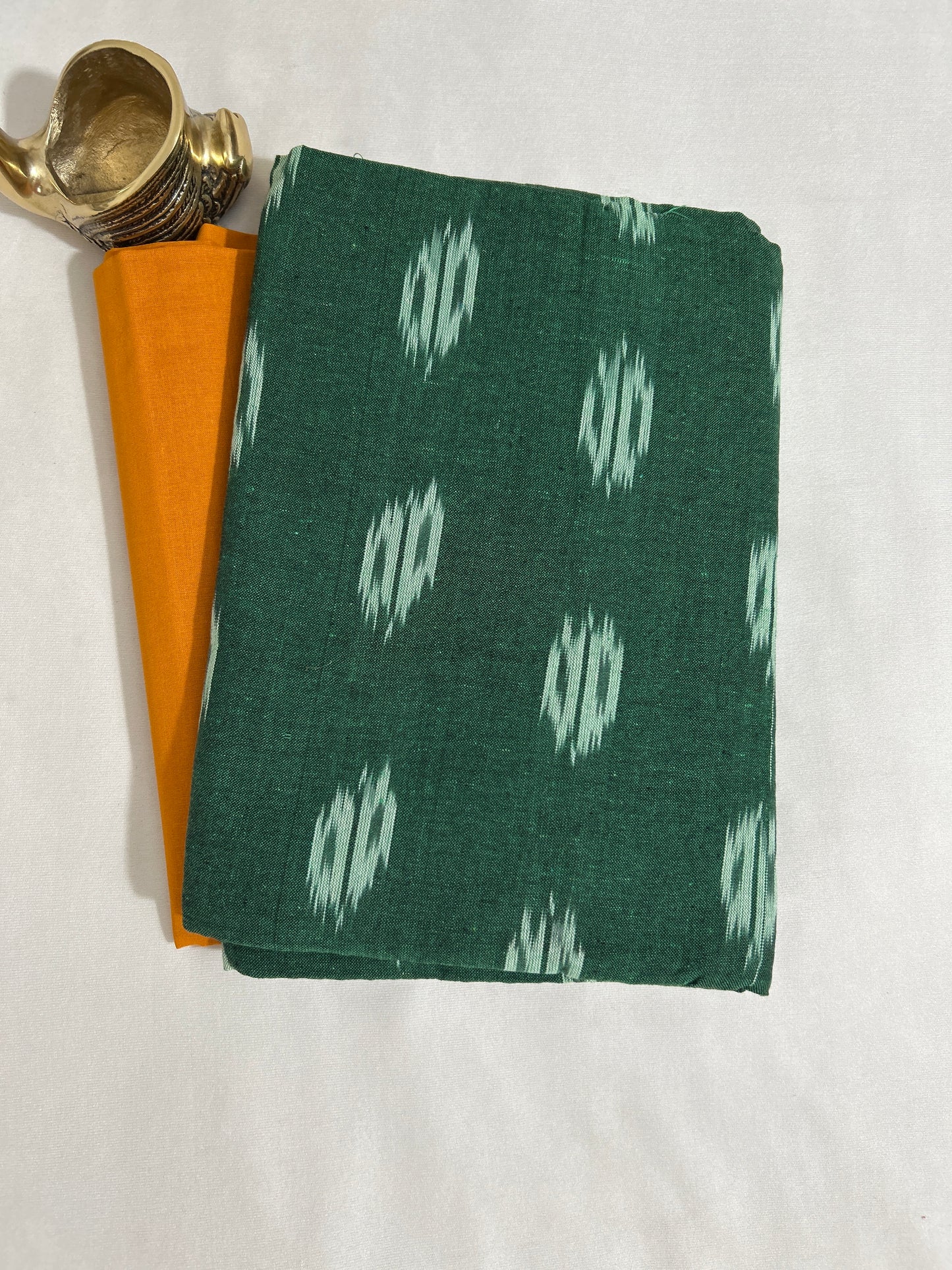 Green yellow Ikat Cotton Top Bottom Set