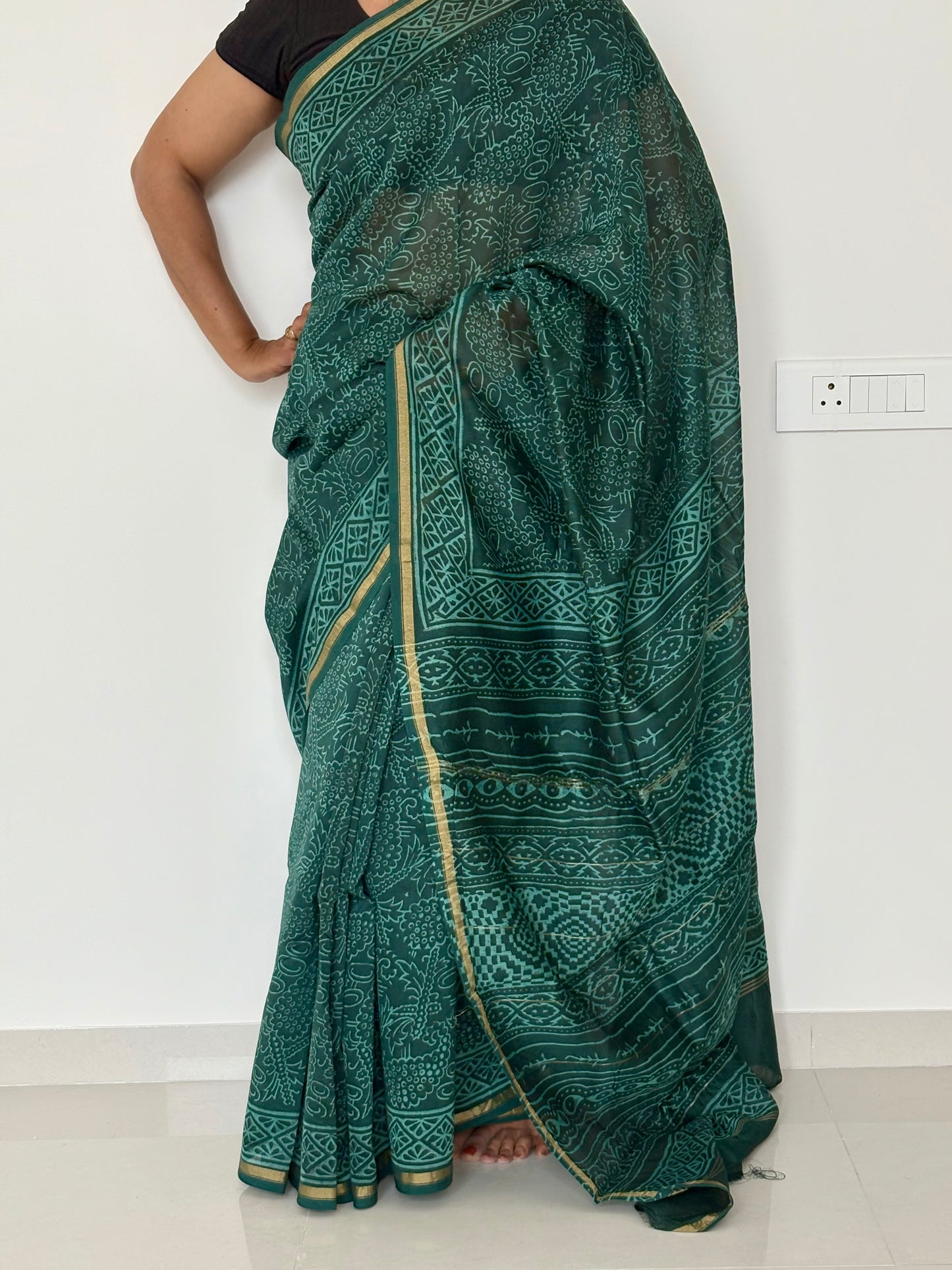 Hand BlockPrint Chanderi Silk Cotton Saree