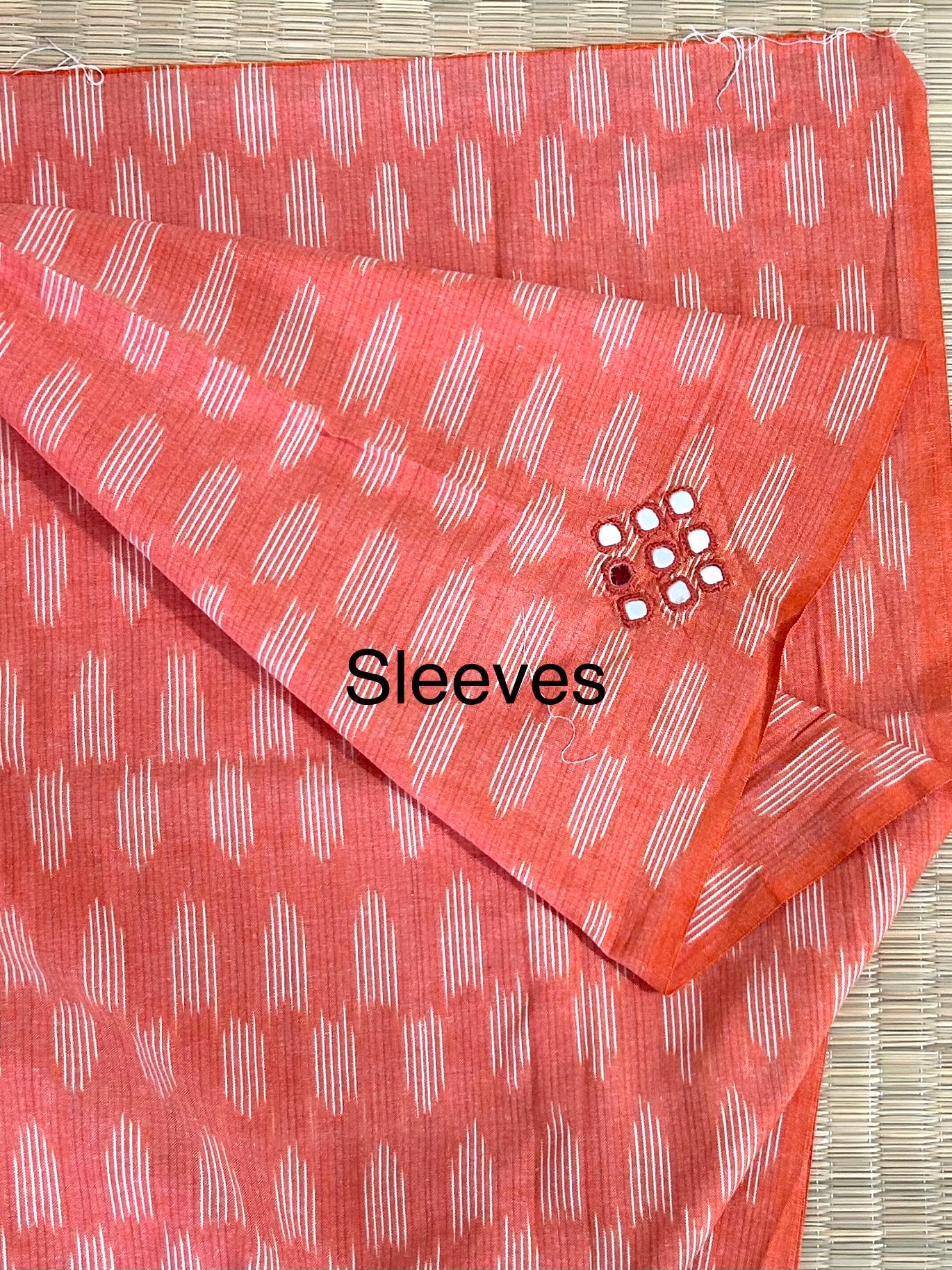 Peach Mirror Work Ikat Cotton Unstitched Kurti