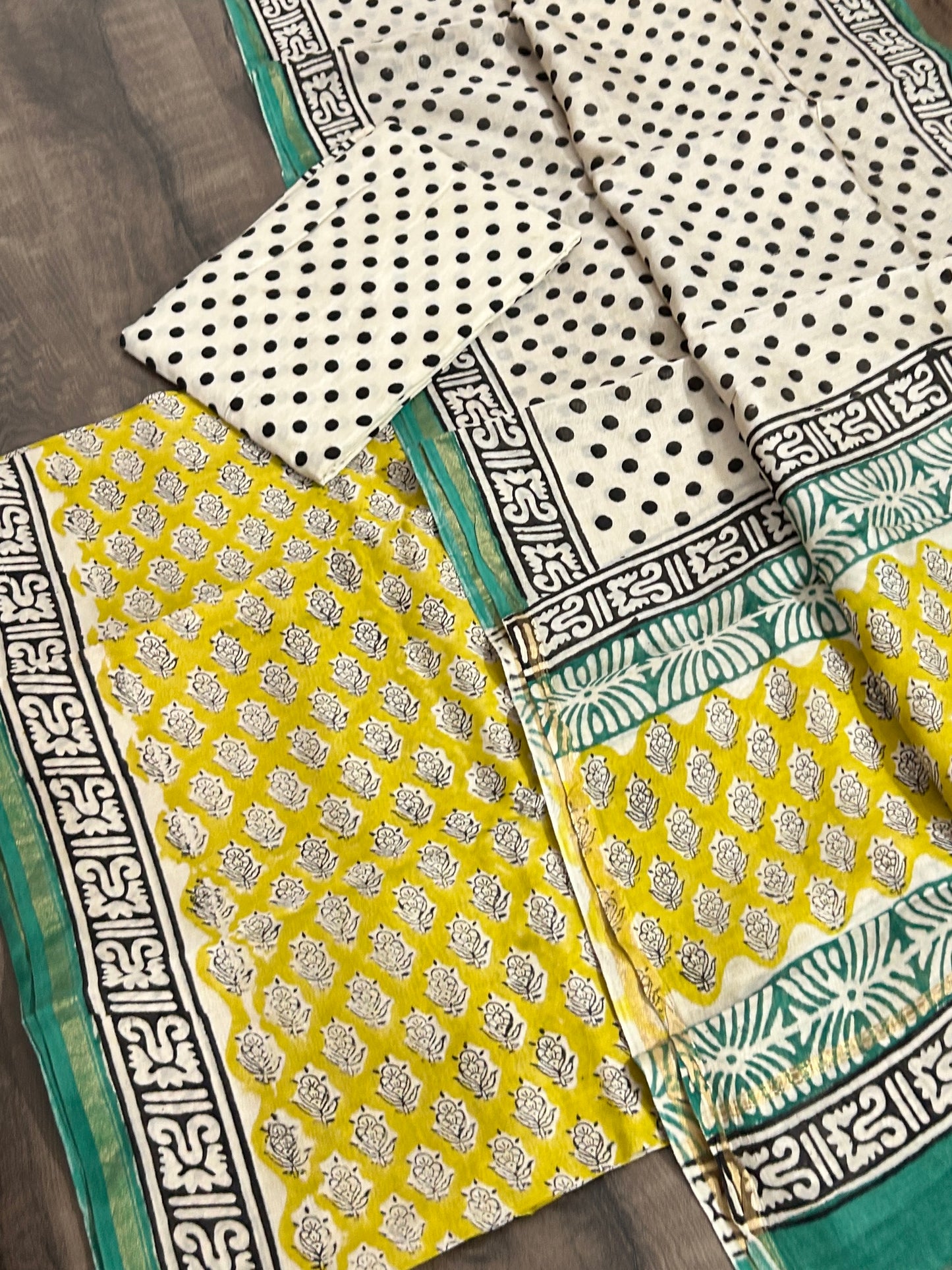 Hand Block Printed Chanderi Silk Cotton Dress Material with Shantoon Bottom