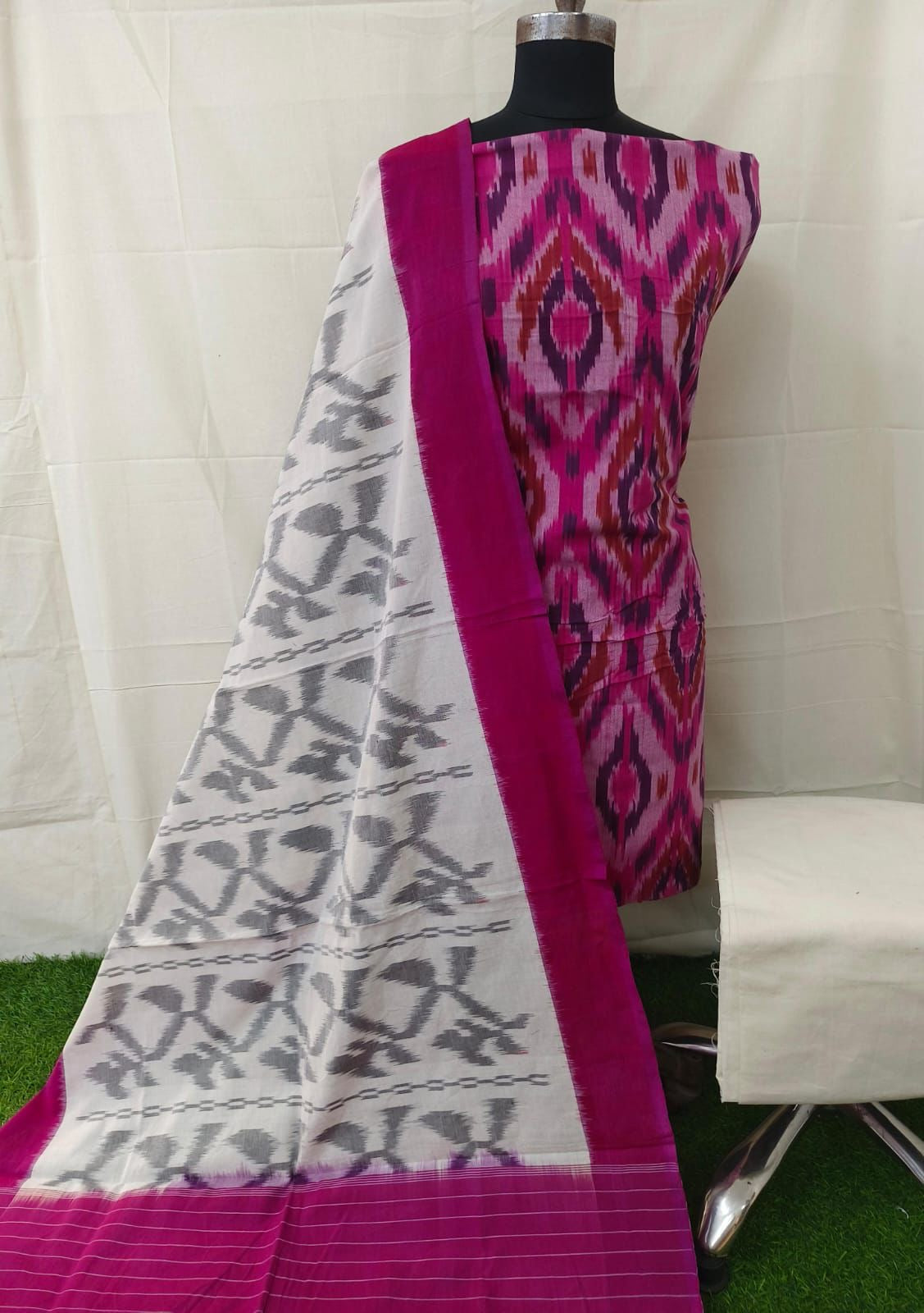 Double Ikat Cotton Dress Material with Uzbek top