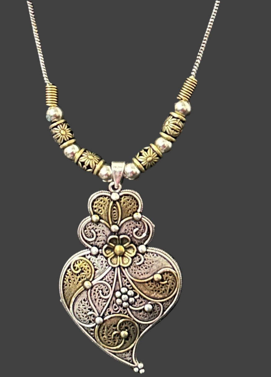 Dual Tone German Silver Oxidized Necklace