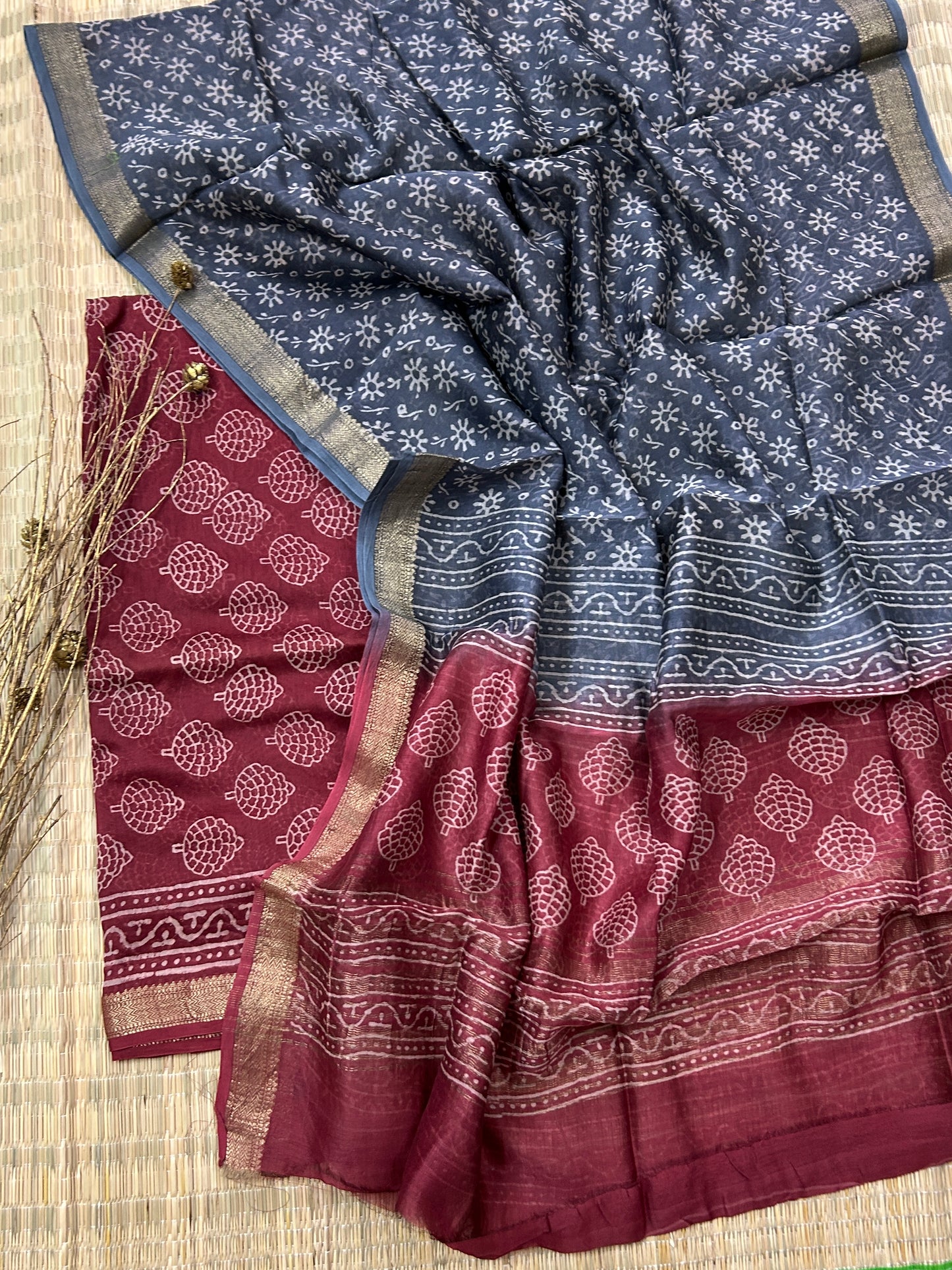 Hand BlockPrinted Maheshwari Silk Cotton Dress Materialv