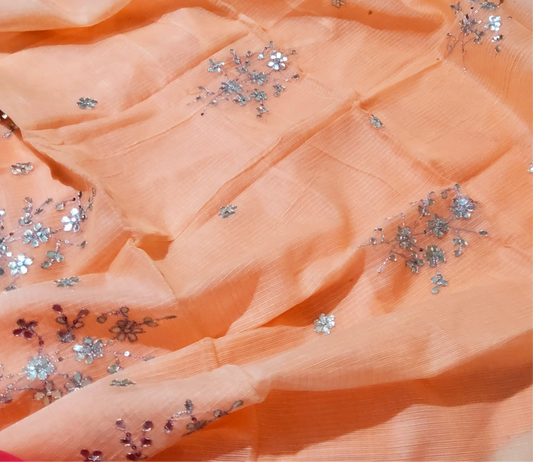 Peach Pure Kota Doriya Top Dupatta Set with Gota Patti work