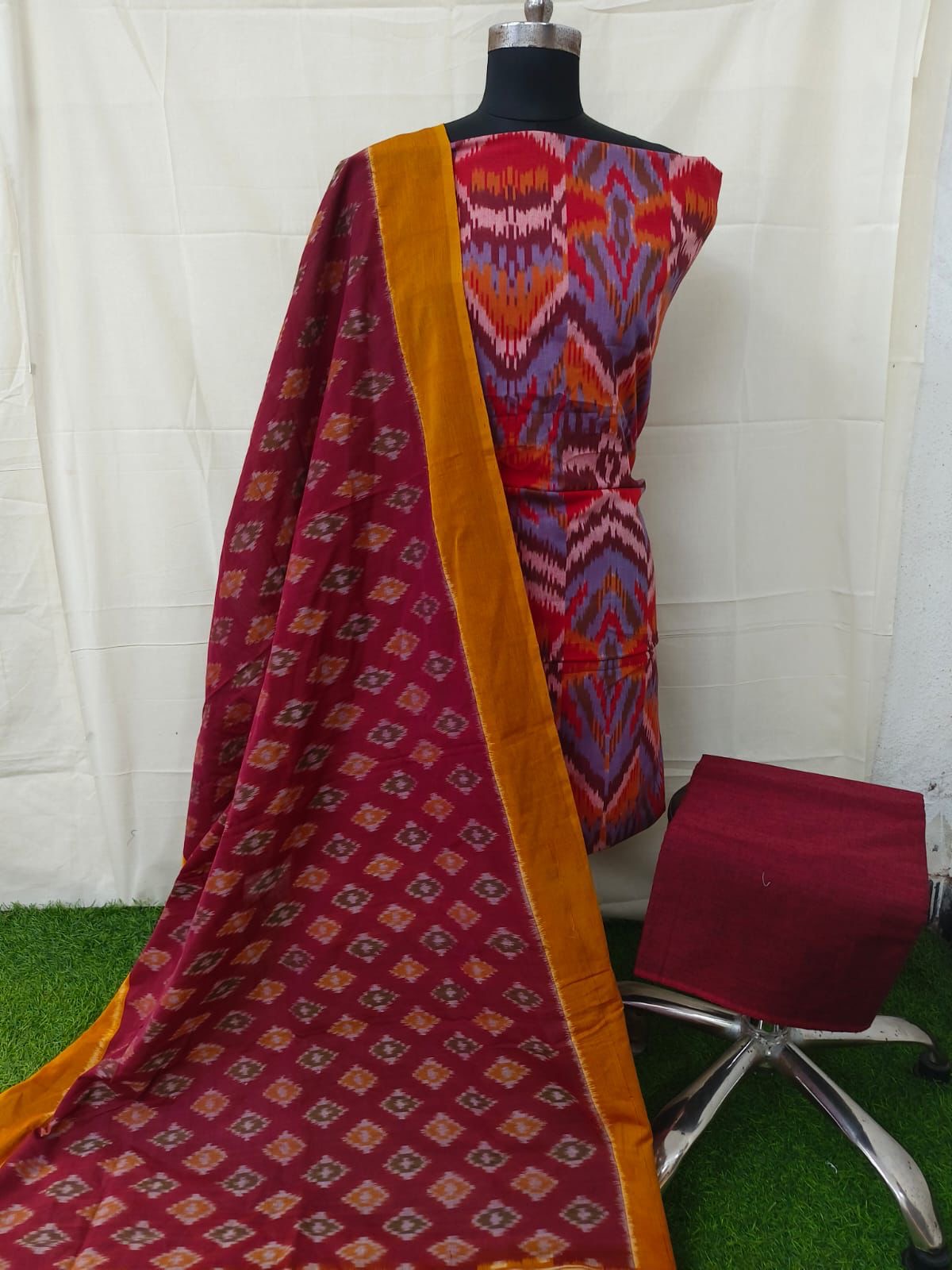 Double Ikat Cotton Dress Material with Uzbek top