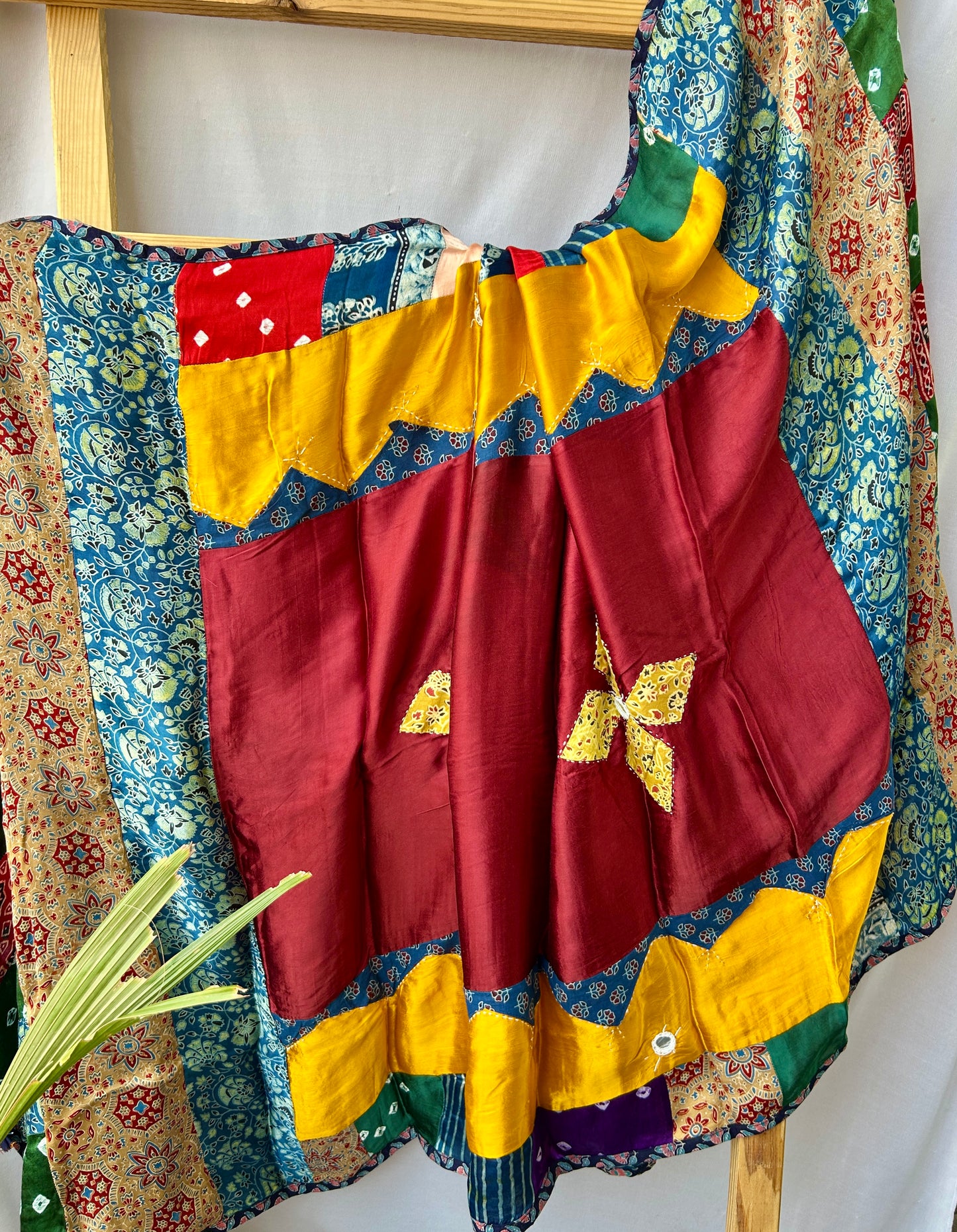 Ajrakh Patch-Work Modal Silk Dupatta