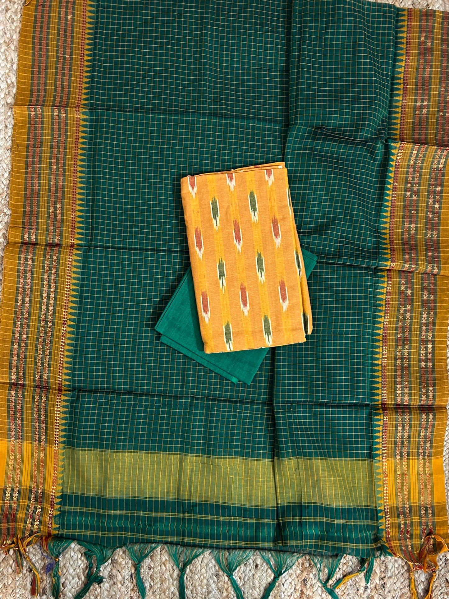 Ikat Cotton Dress Material with Narayanpeth Dupatta