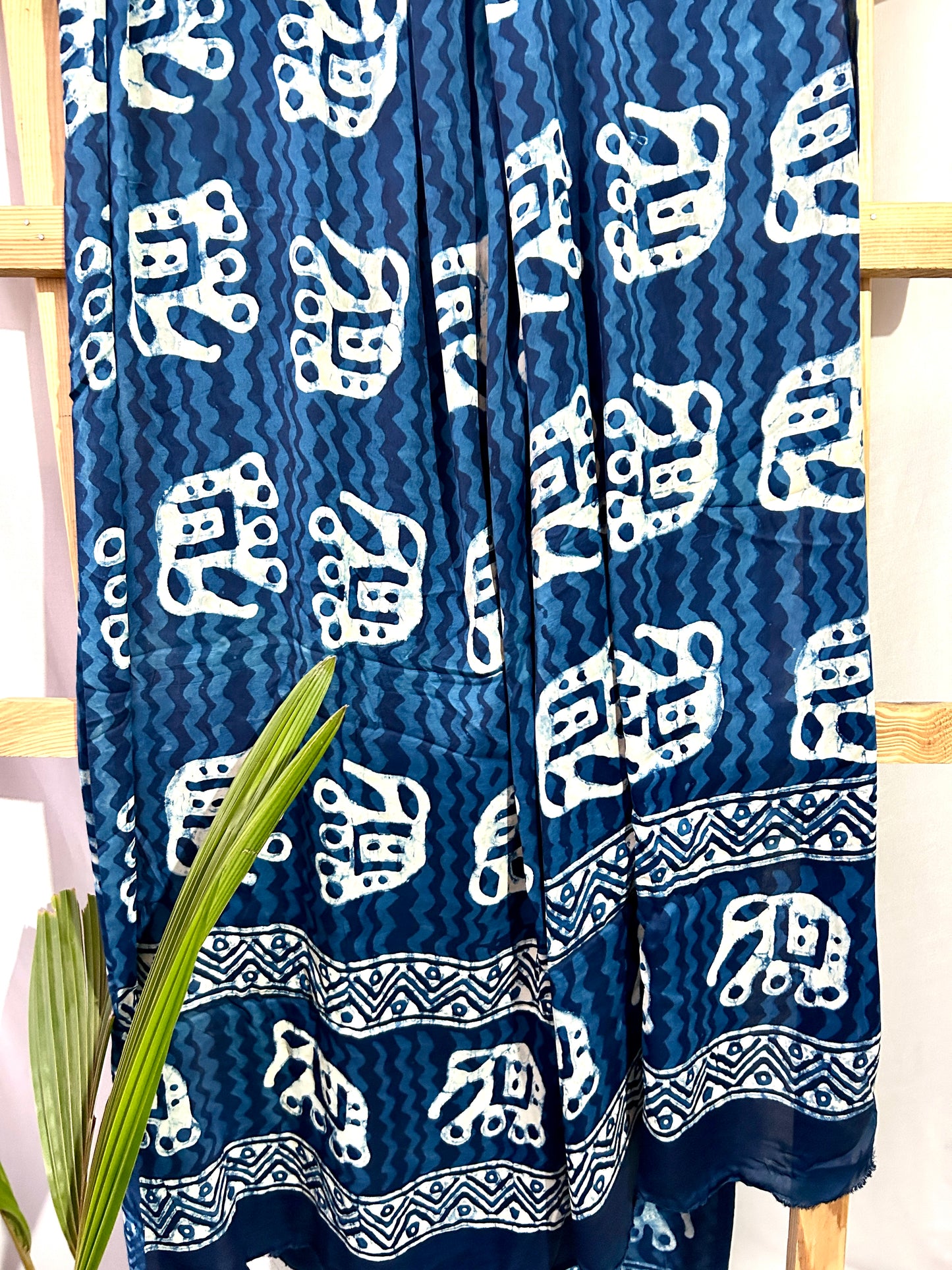 Indigo Hand BlockPrint Modal Satin Dupatta