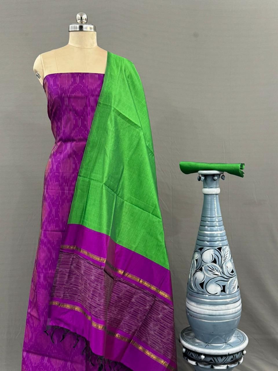 Ikat Cotton Silk Dress Material