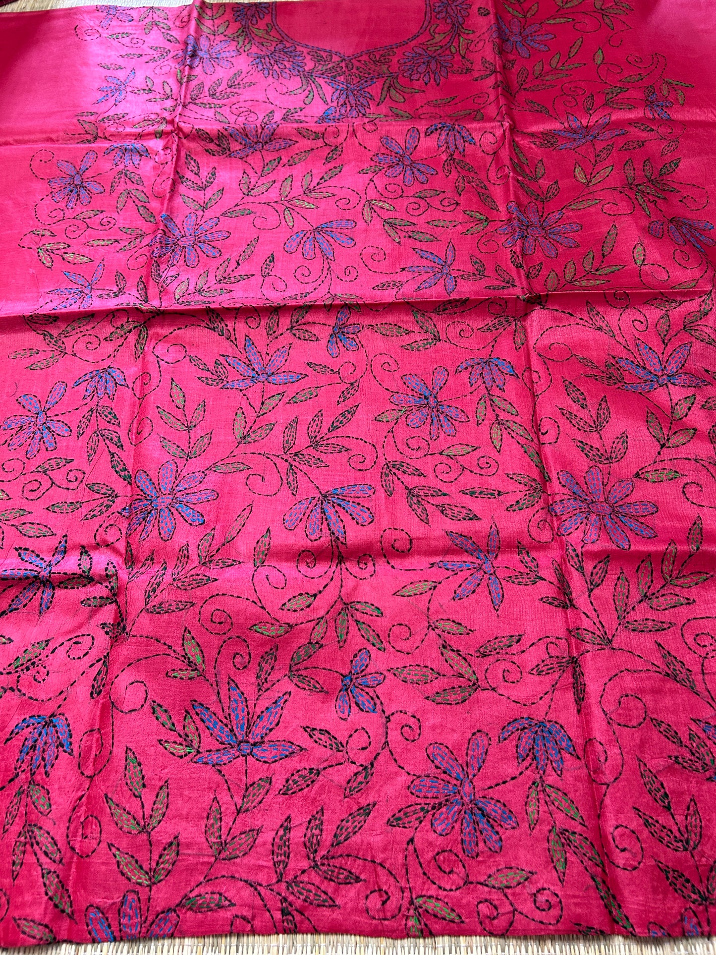 Tussar Silk Cotton Kantha Work top dupatta set