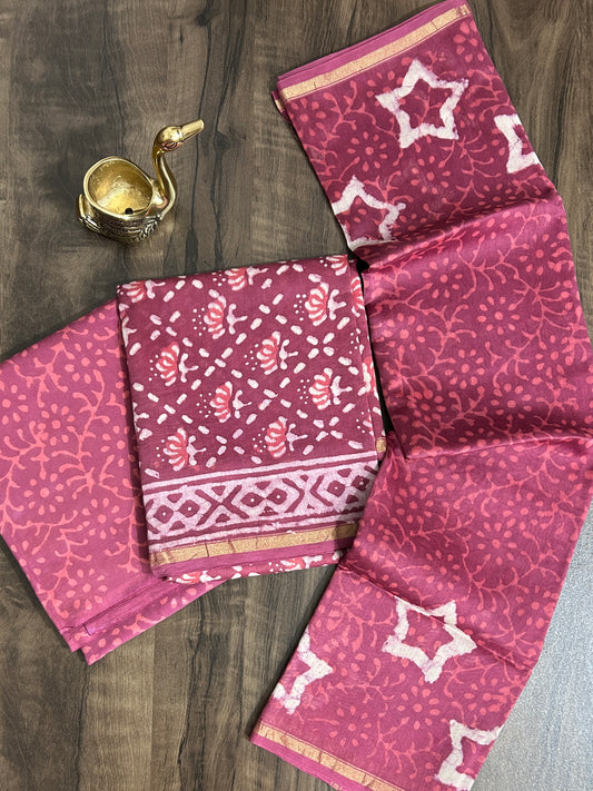 Hand BlockPrint Chanderi Silk Cotton Dress Material