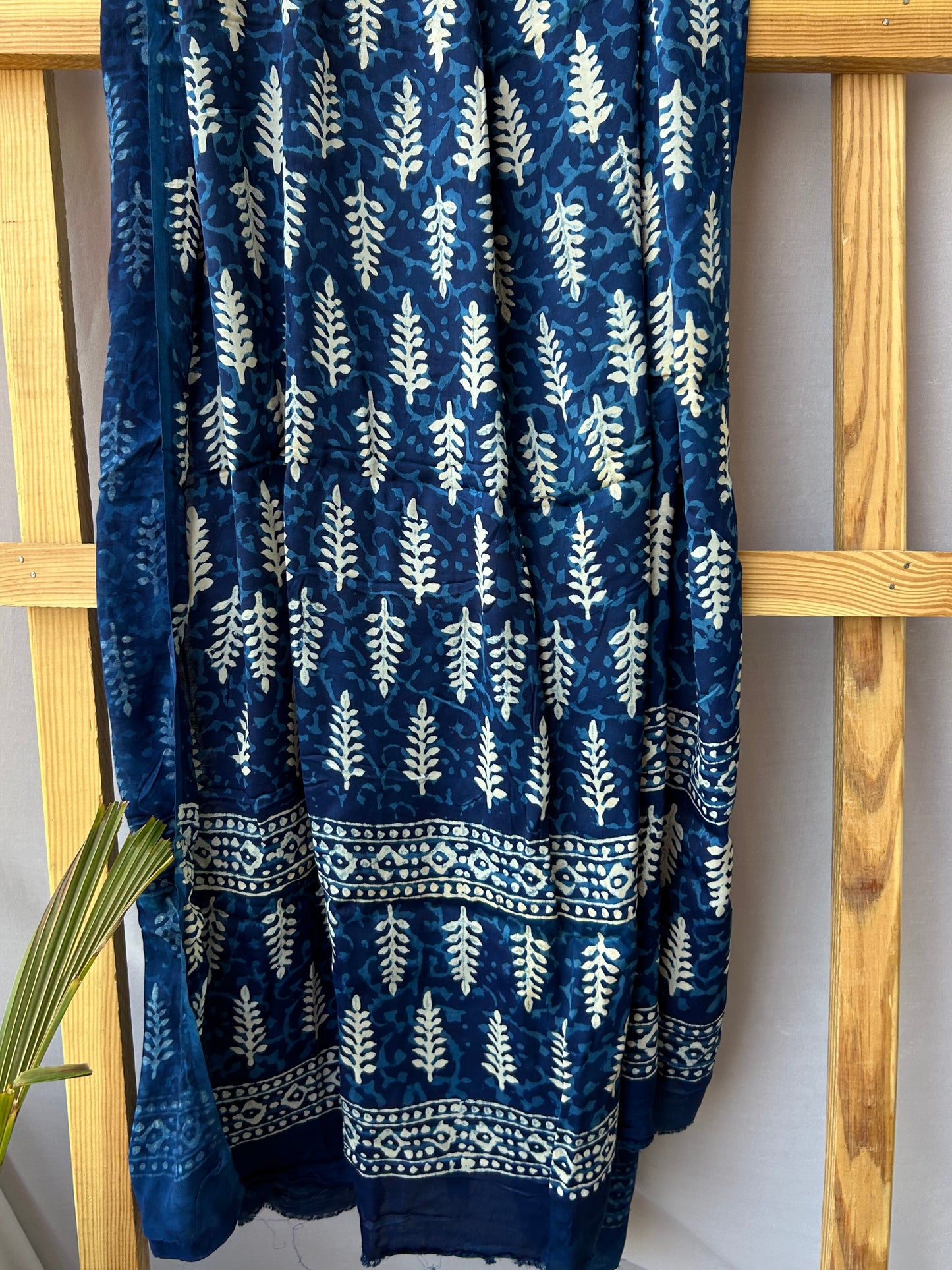Indigo Hand Block Print Modal Silk Dupatta