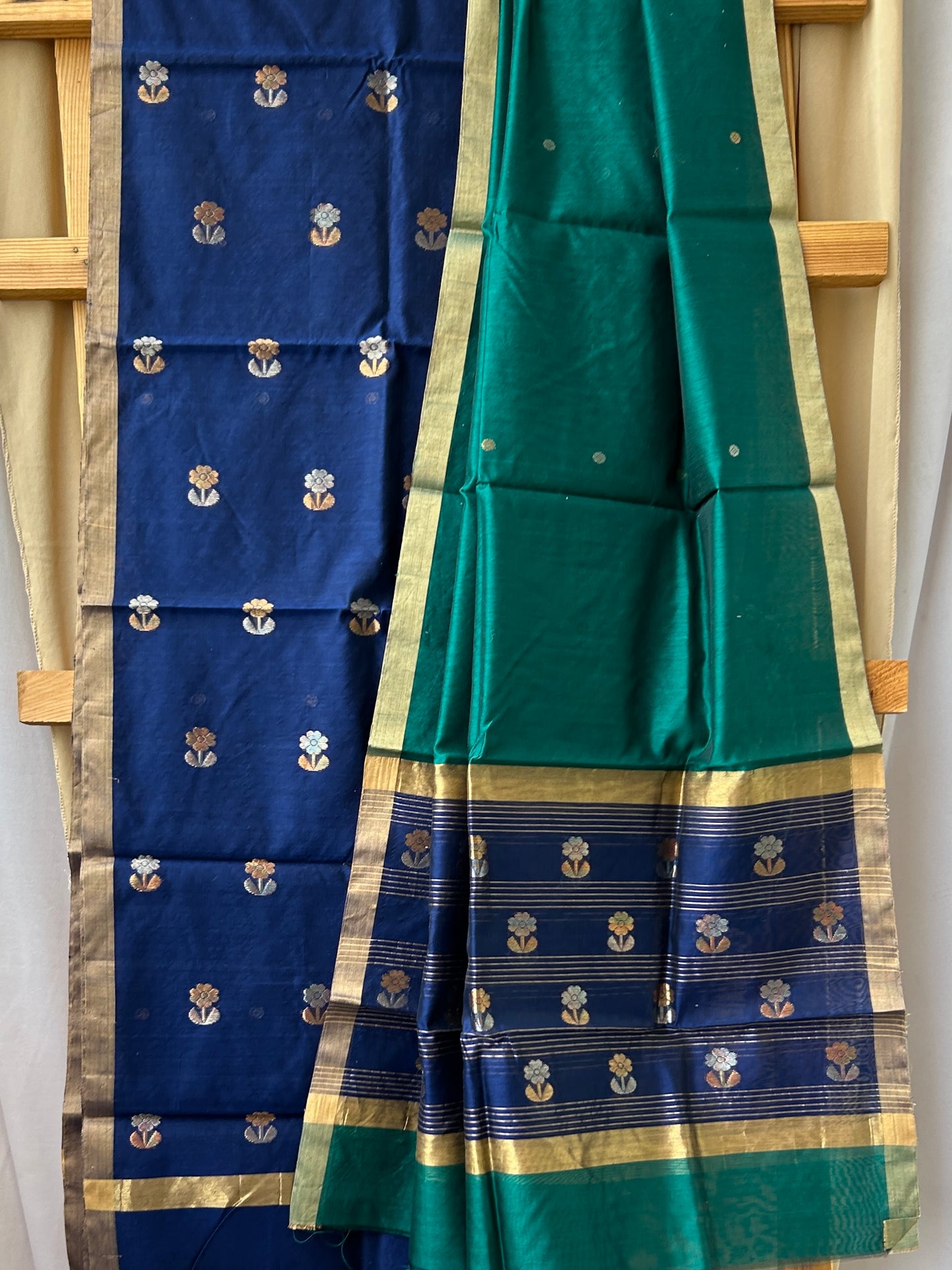 Pure Handloom Chanderi Silk Top Dupatta Set with weaving Gold Silver Bootis