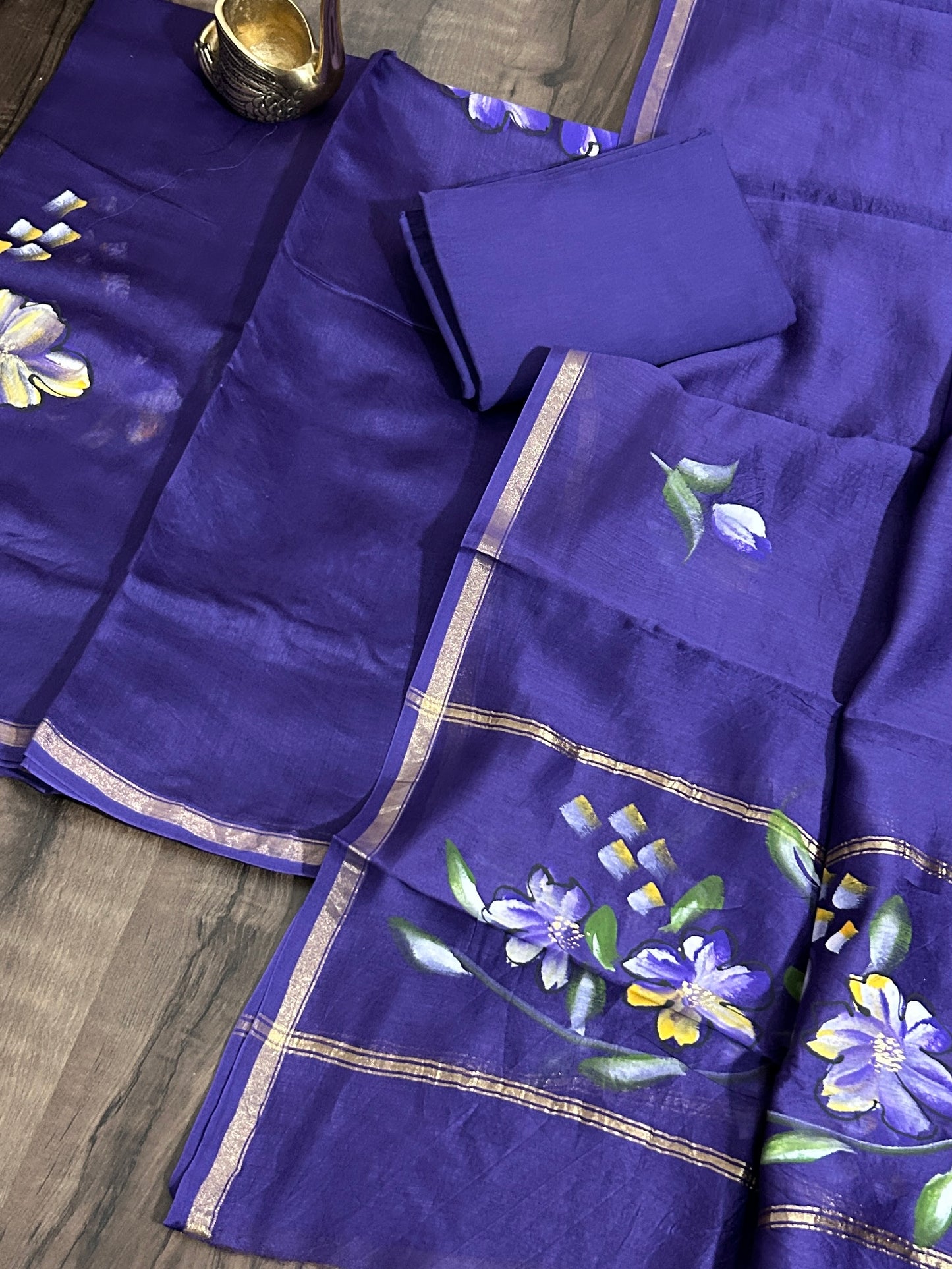 Hand Painted Chanderi Silk Cotton Dress Material