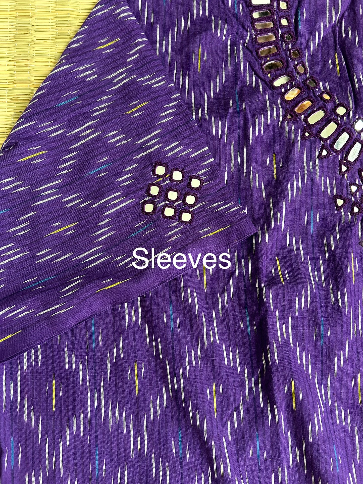 Mirror Work Ikat Cotton Unstitched Kurti