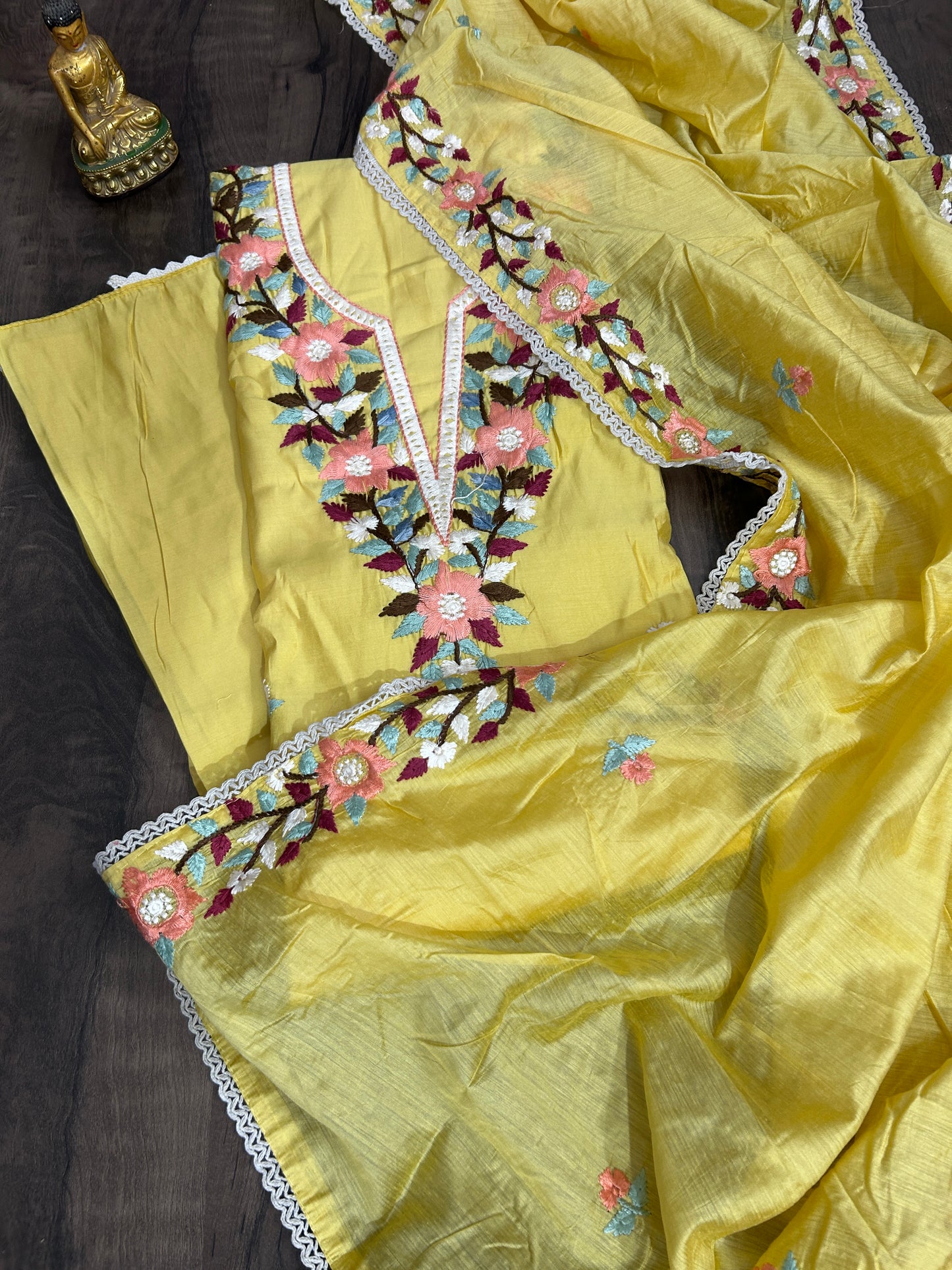 Parsi work Cotton Dress Material with Parsi Work Cotton Dupatta *