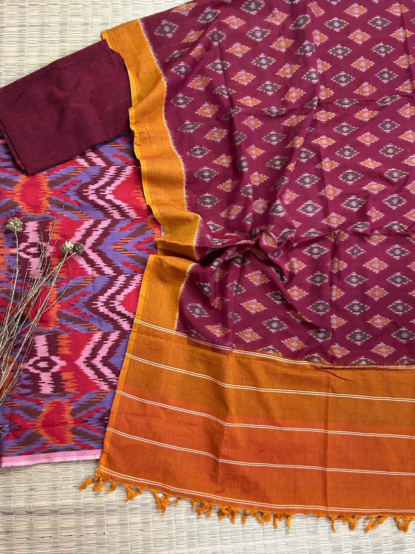 Double Ikat Cotton Dress Material with Uzbek Top