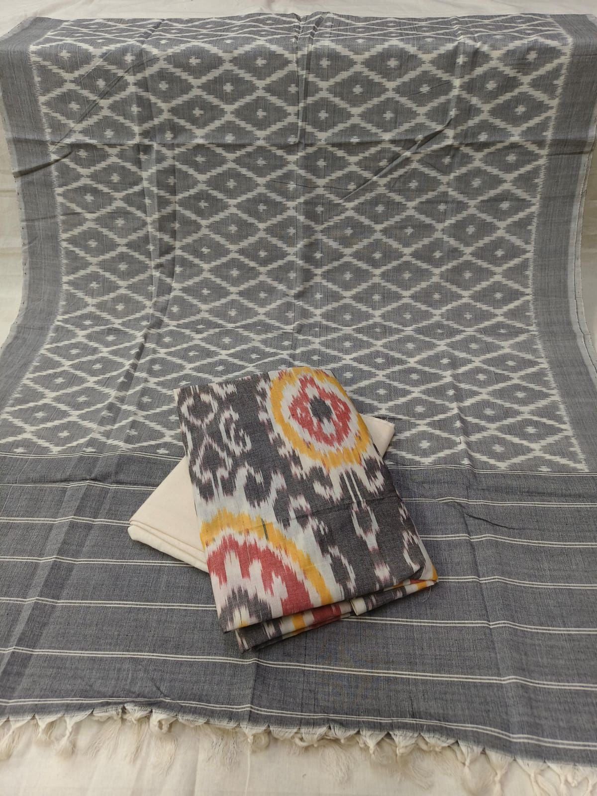 Double Ikat Cotton Dress Material with Uzbek top