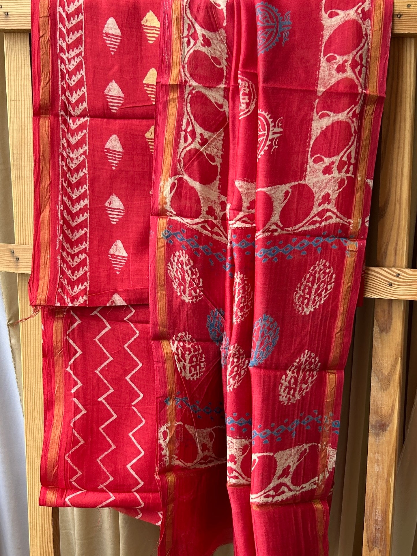 Chanderi Pure Silk Cotton Hand Blockprint Dress Material