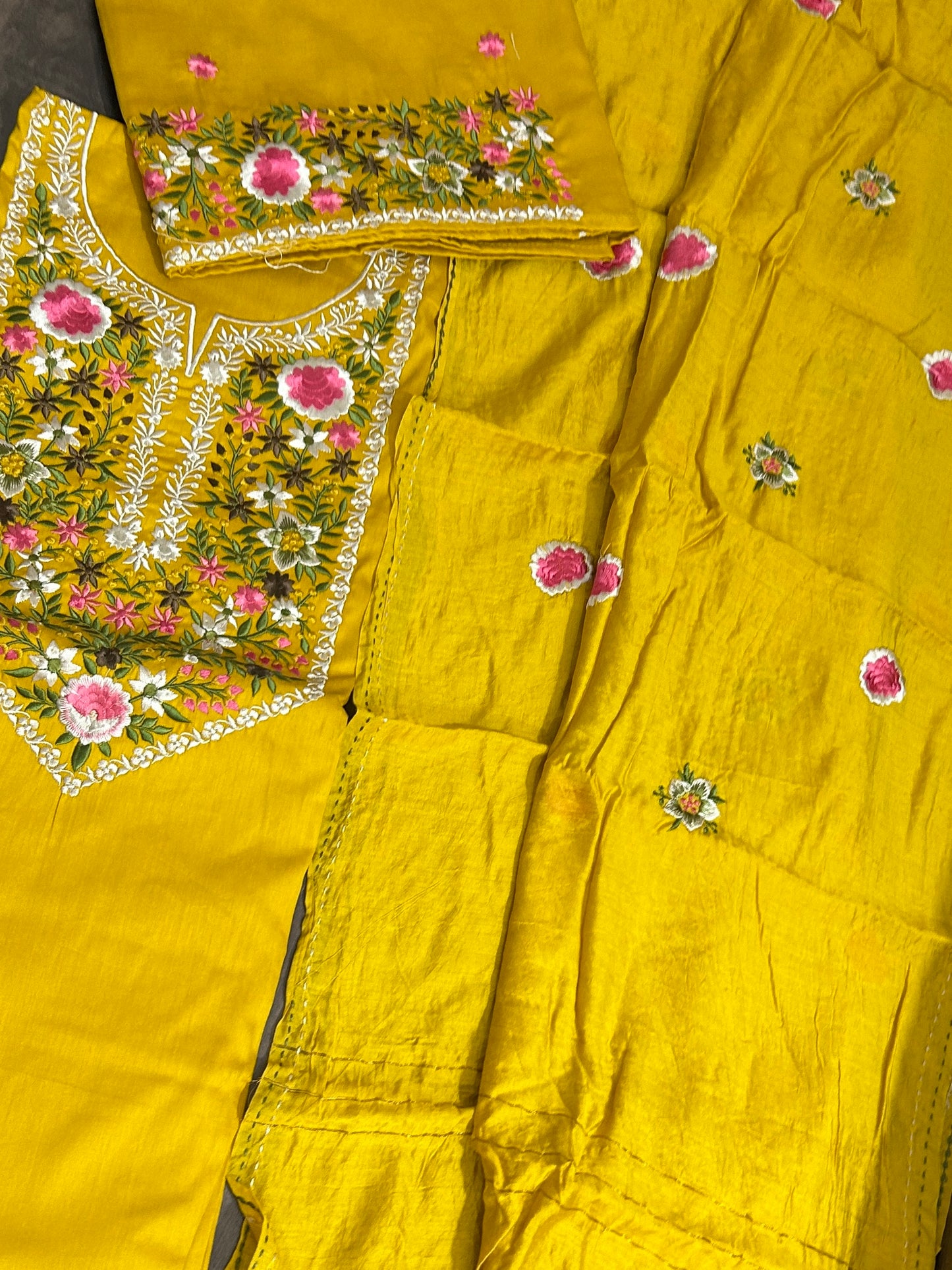 Cotton Dress Material with Parsi Embroidery