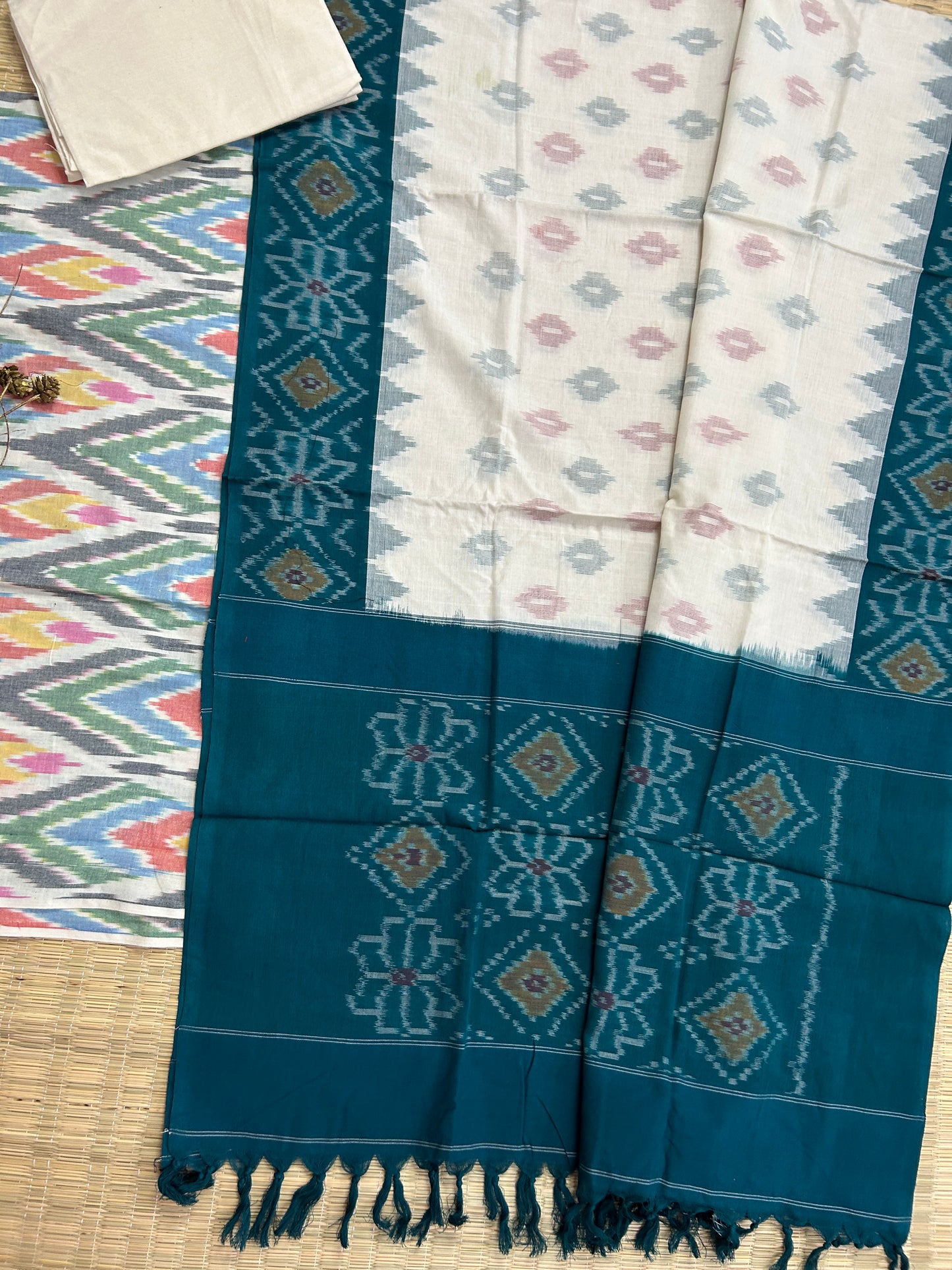 Double Ikat Cotton Dress Material with Uzbek top