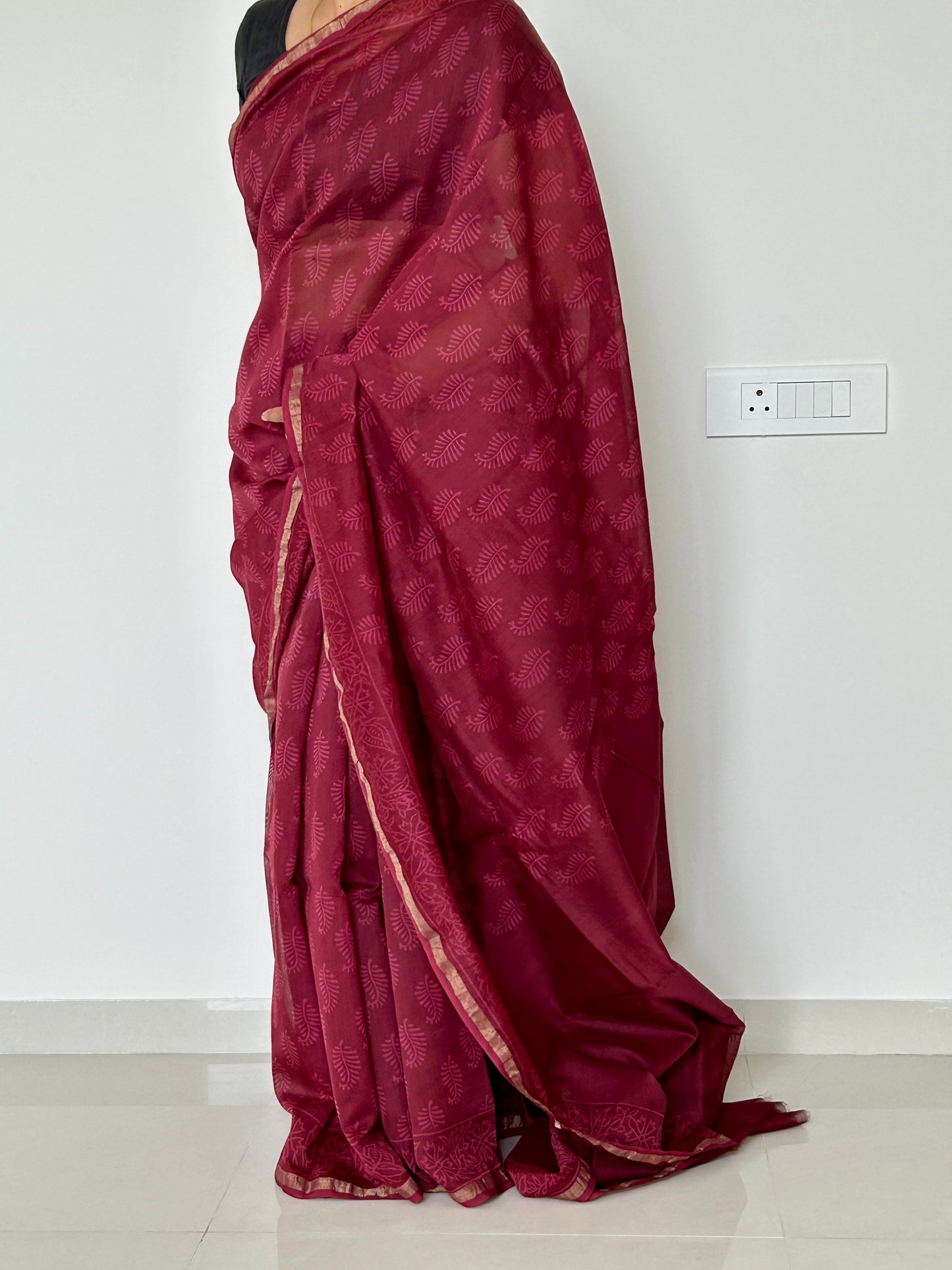 Hand BlockPrint Chanderi Silk Cotton Saree
