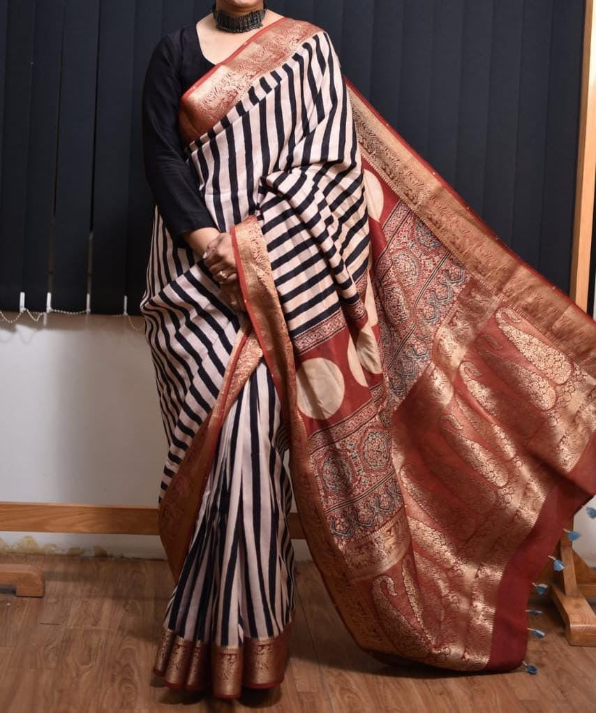 Ajrakh Dola Silk Saree with Blouse