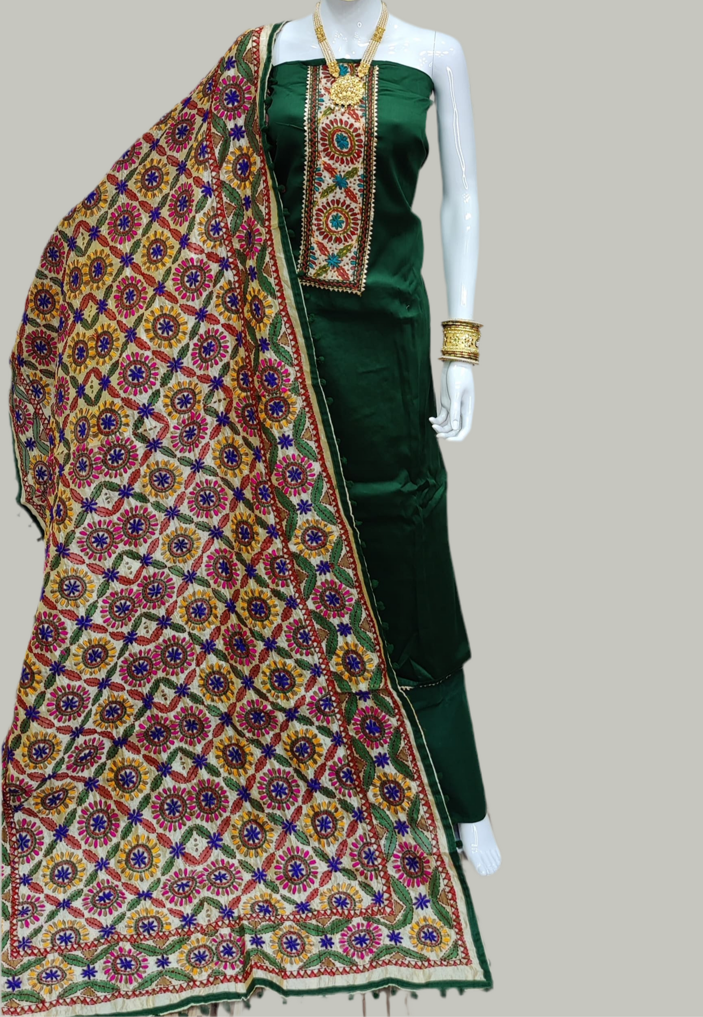 Cotton Dress Material with Phulkari Chanderi Dupatta