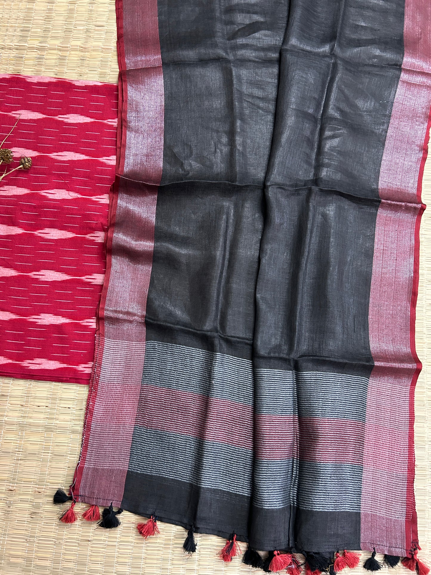 Ikat Top with Linen Dupatta Set