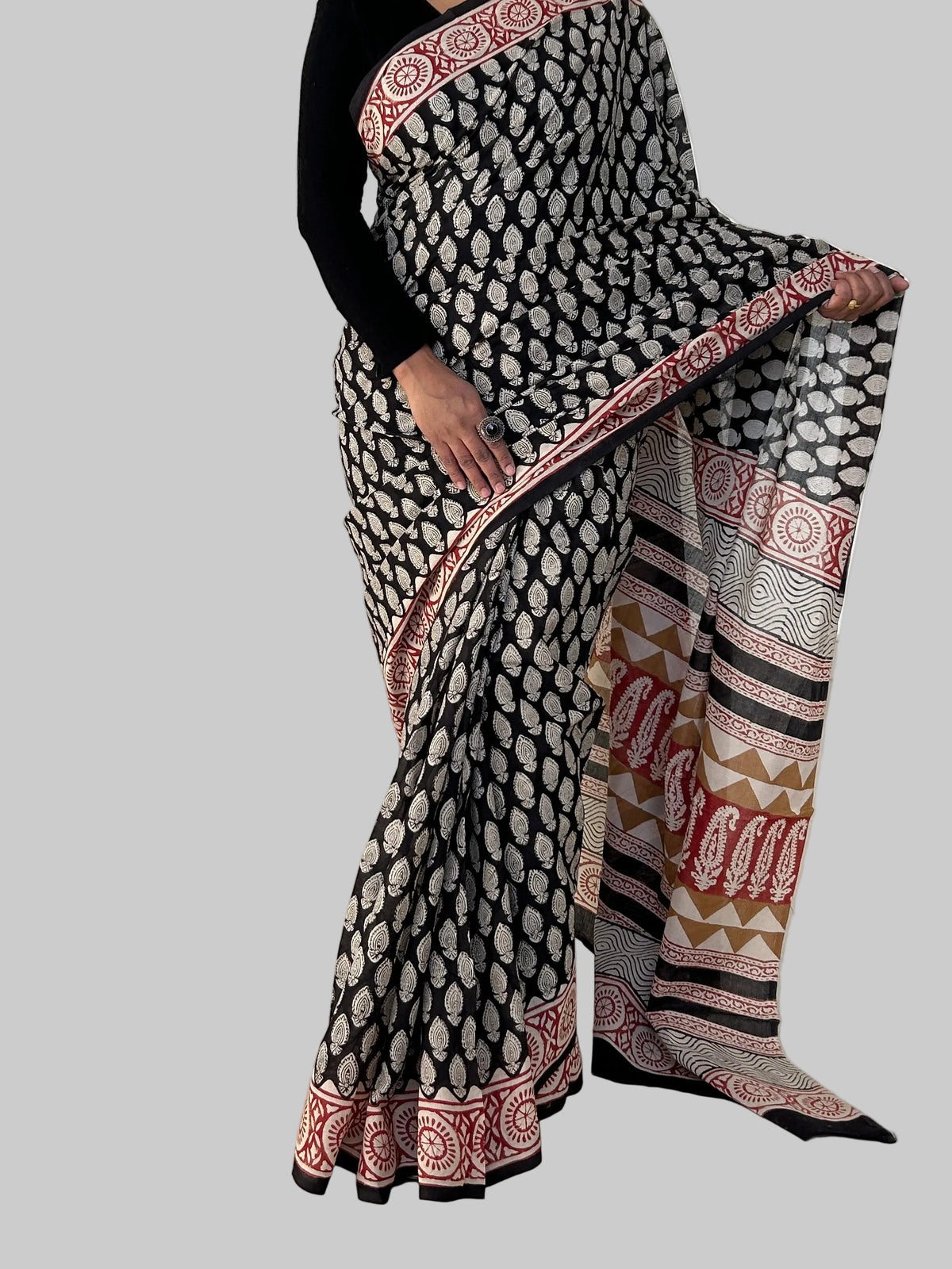 Hand BlockPrint Cotton Saree with Blouse