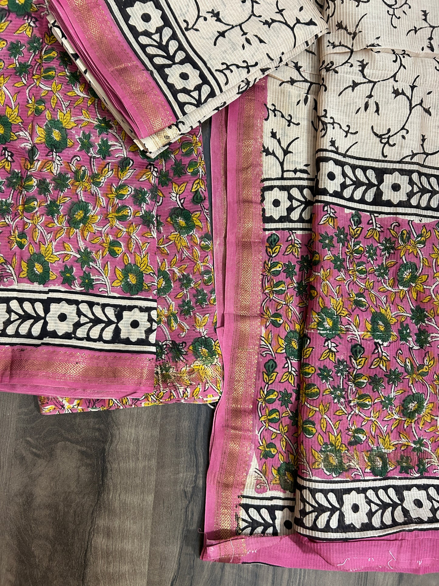 Kalamkari Maheshwari Silk Cotton Dress Material