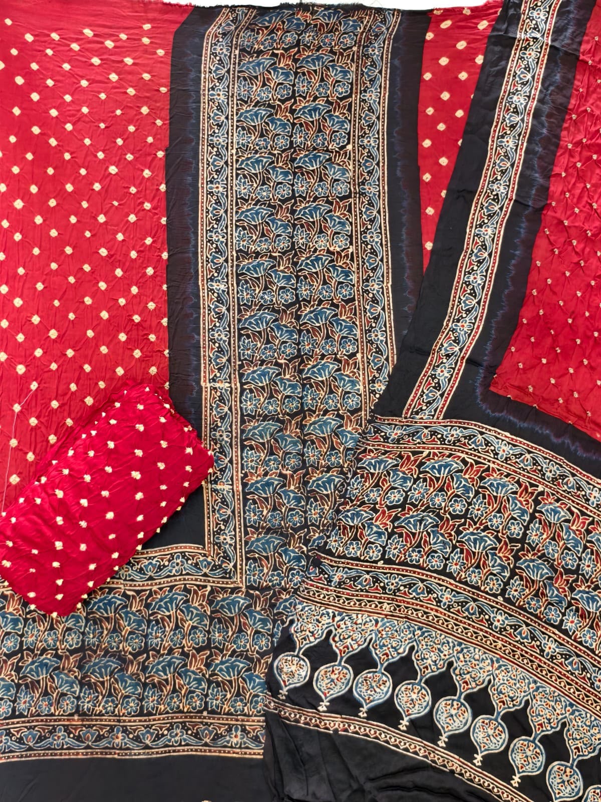 Ajrakh Bandhani Modal Silk Dress Material