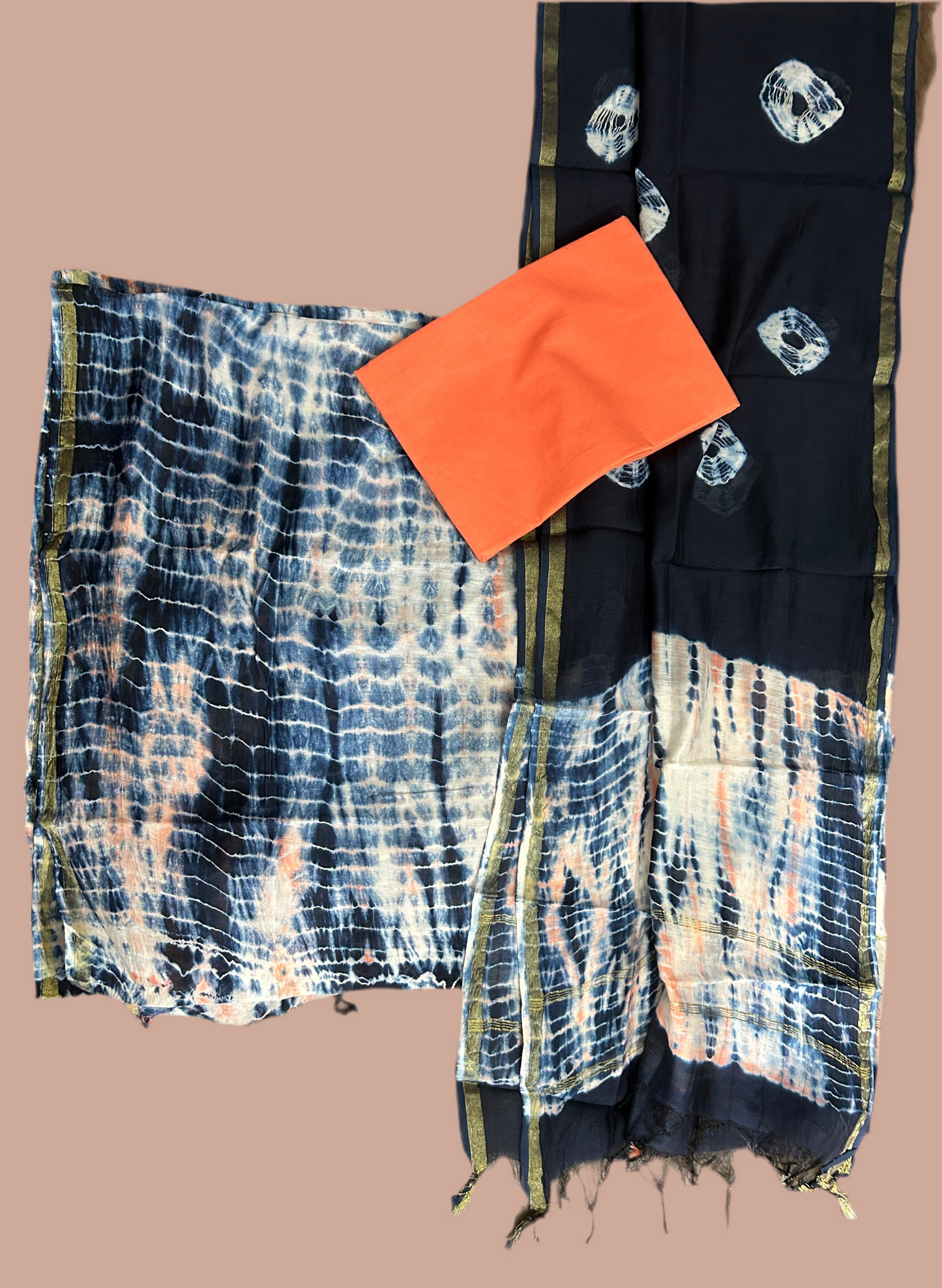 Indigo Tie and Dye Chanderi Silk Cotton Dress Material