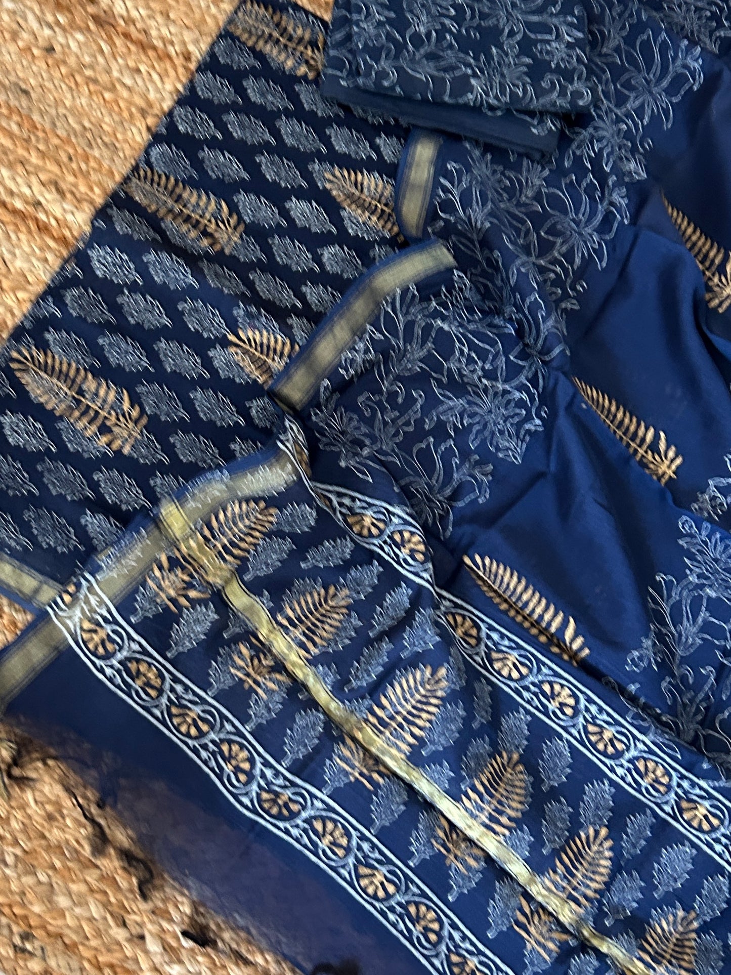 Gold Print Chanderi Silk Cotton Dress Material