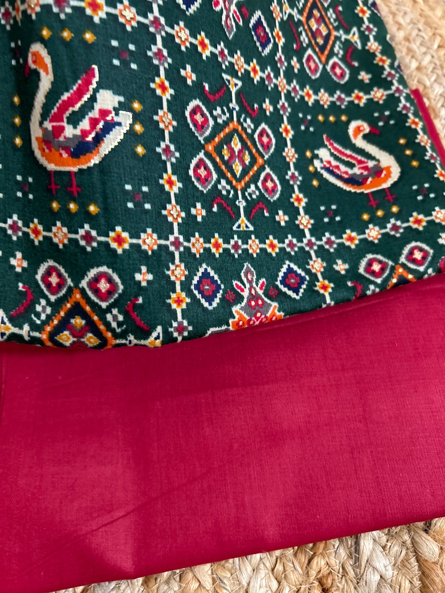 Green Patola Print Satin Cotton Top Bottom Set