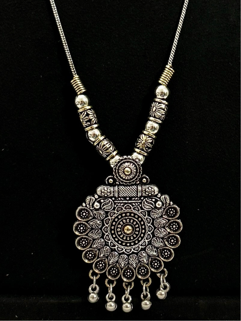 Long German Silver Oxidized Necklace